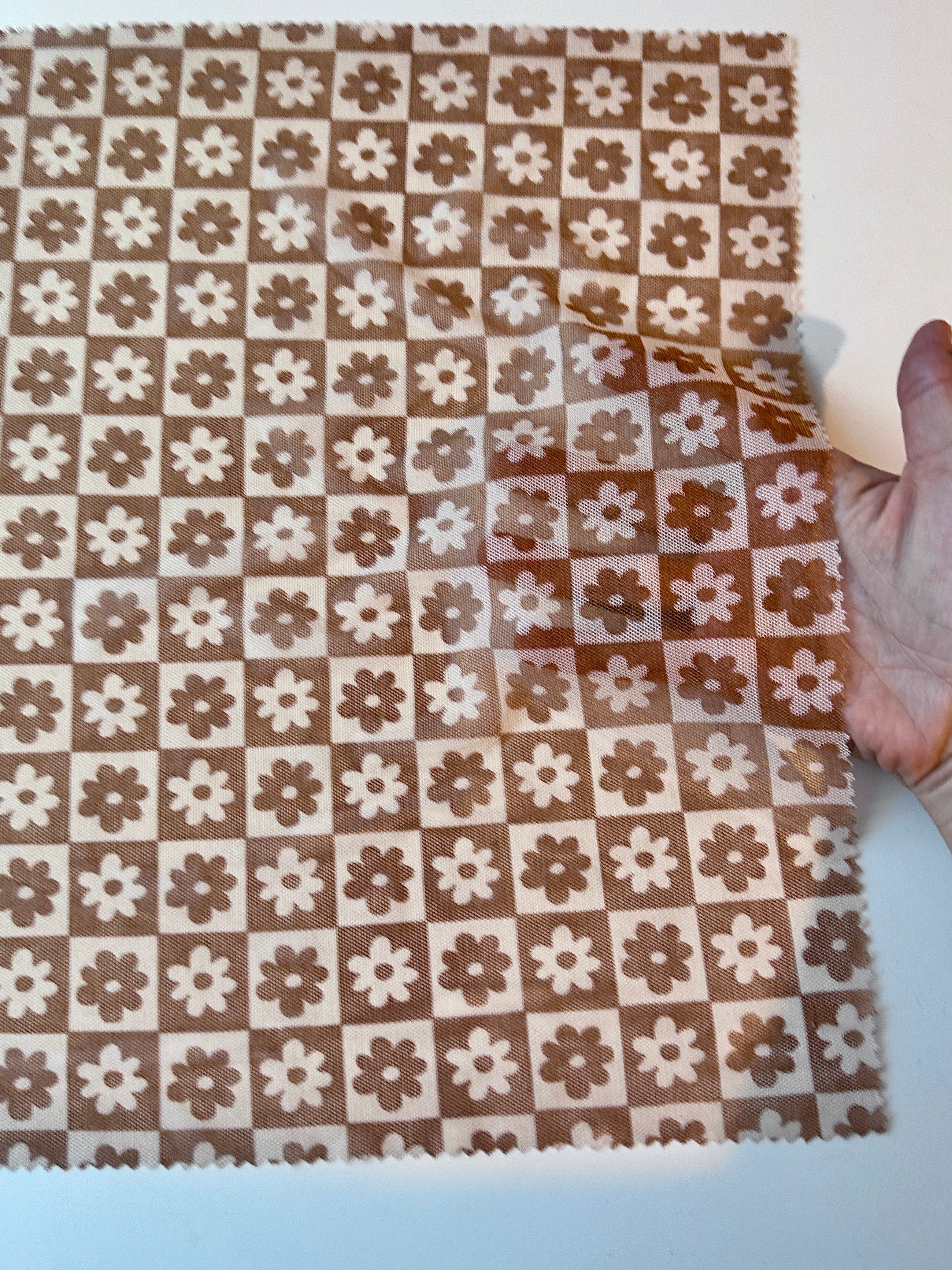 Brown Cream Checkered Power Mesh - Image 4