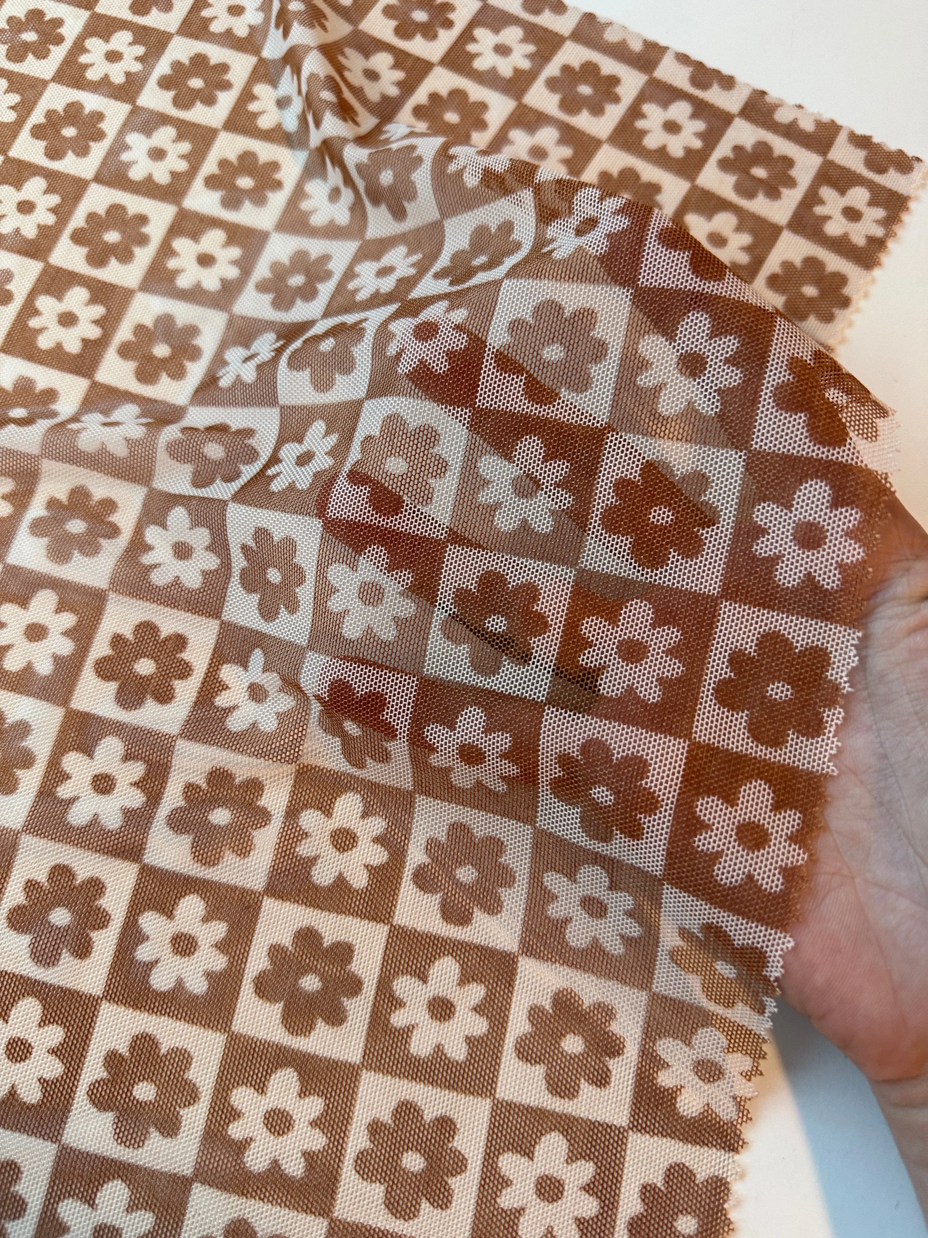 Brown Cream Checkered Power Mesh - Image 6