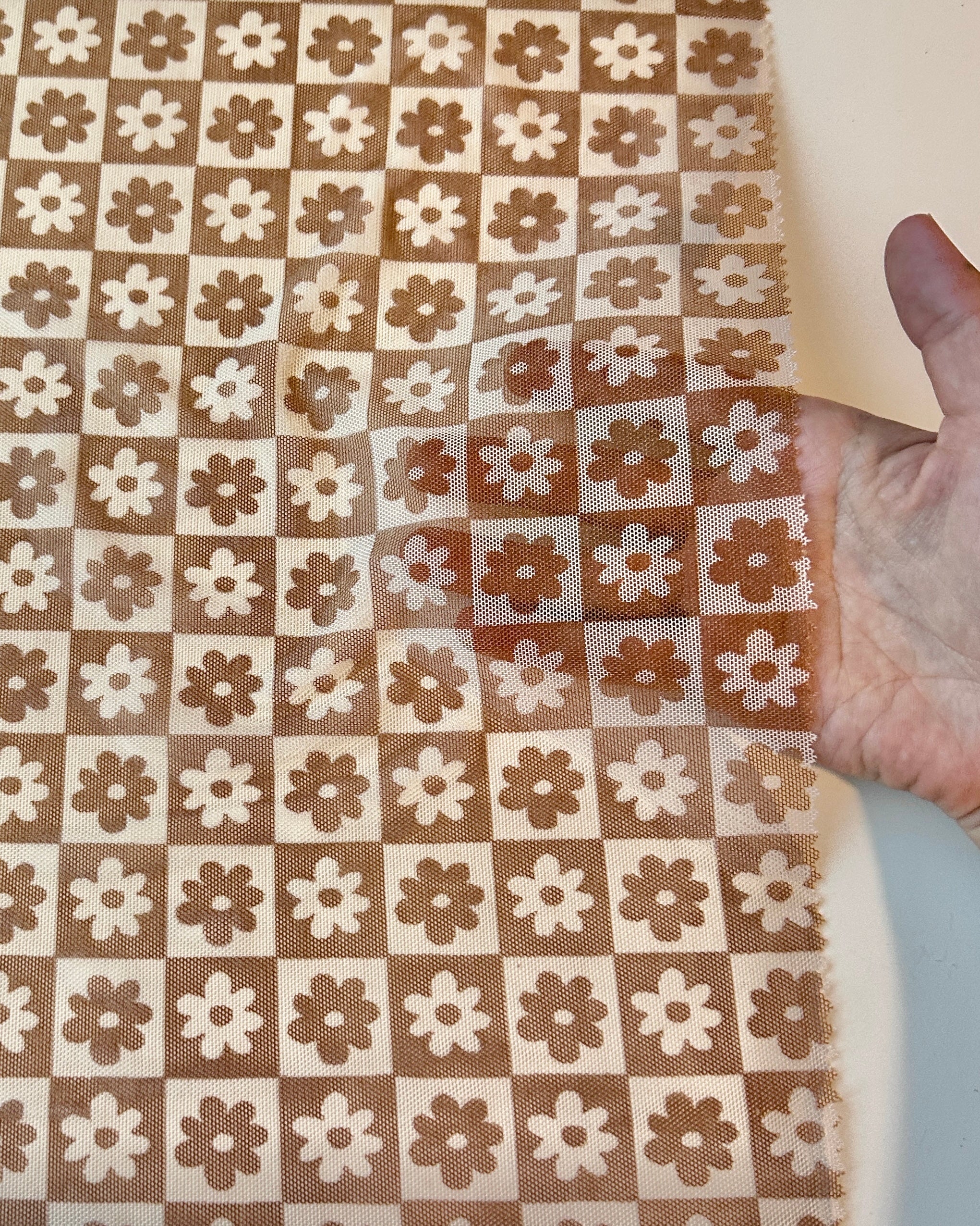 Brown Cream Checkered Power Mesh - Image 8