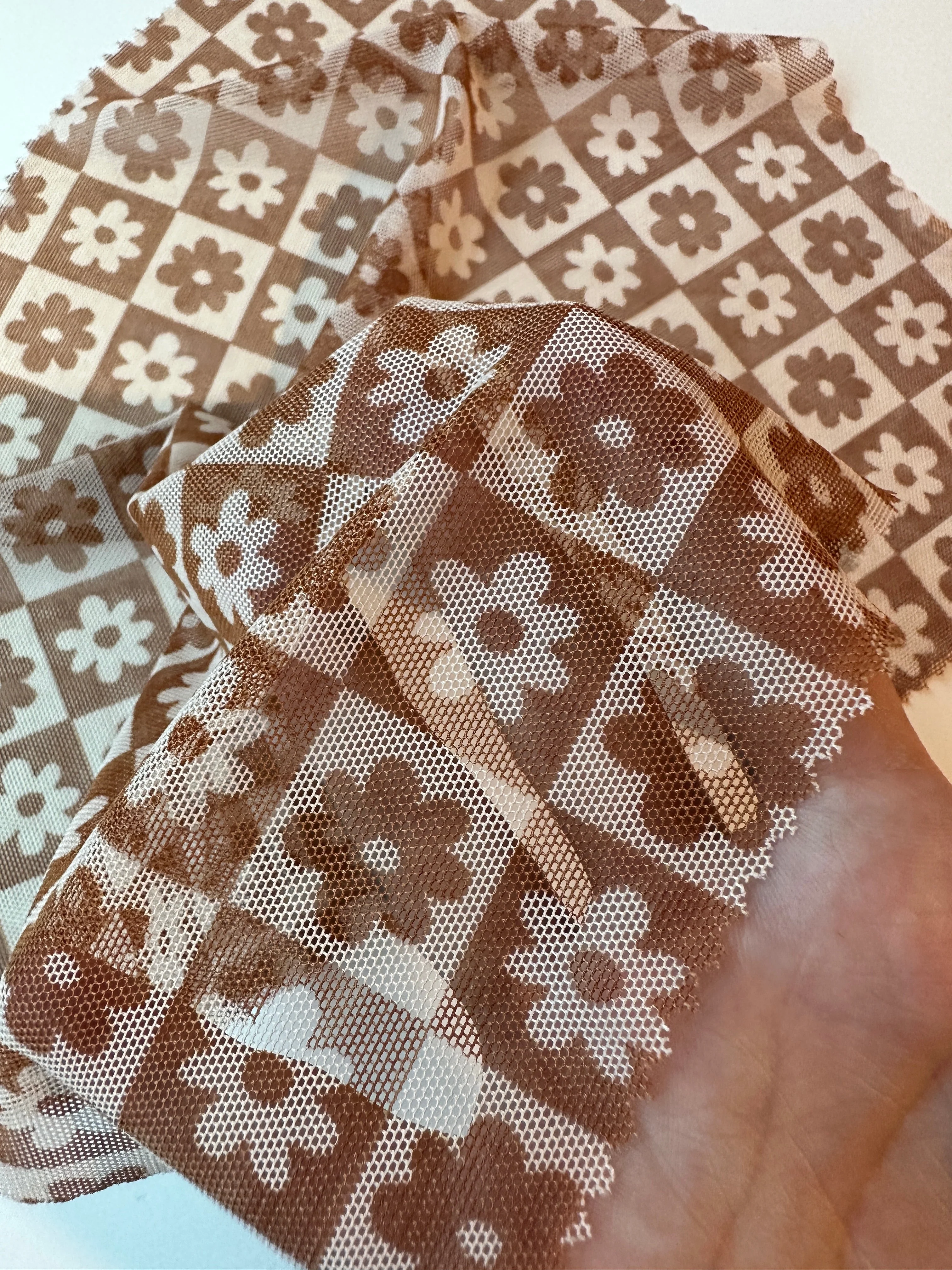 Brown Cream Checkered Power Mesh - Image 9