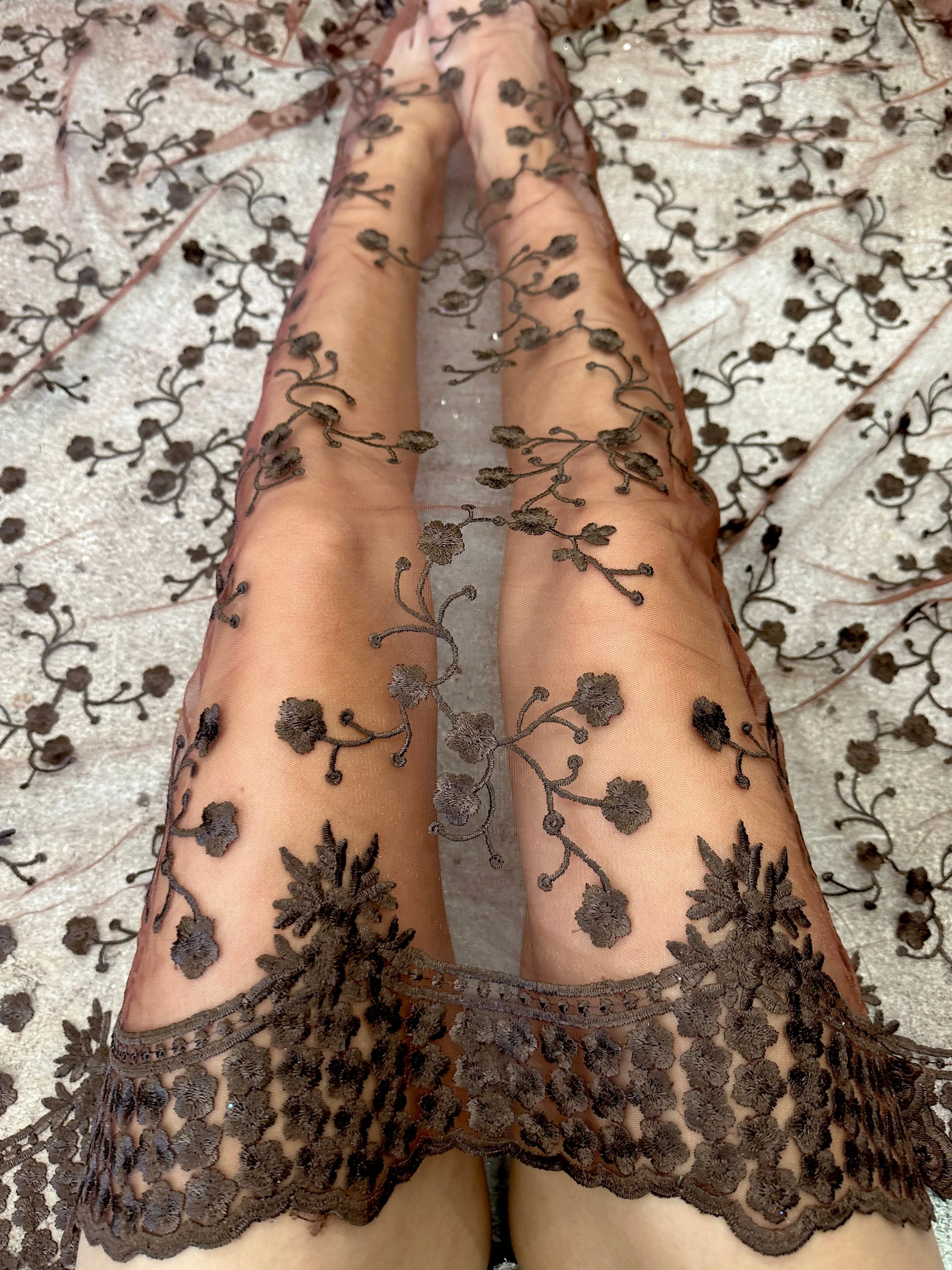 Brown Scalloped Floral Embroidered Lace - Image 3