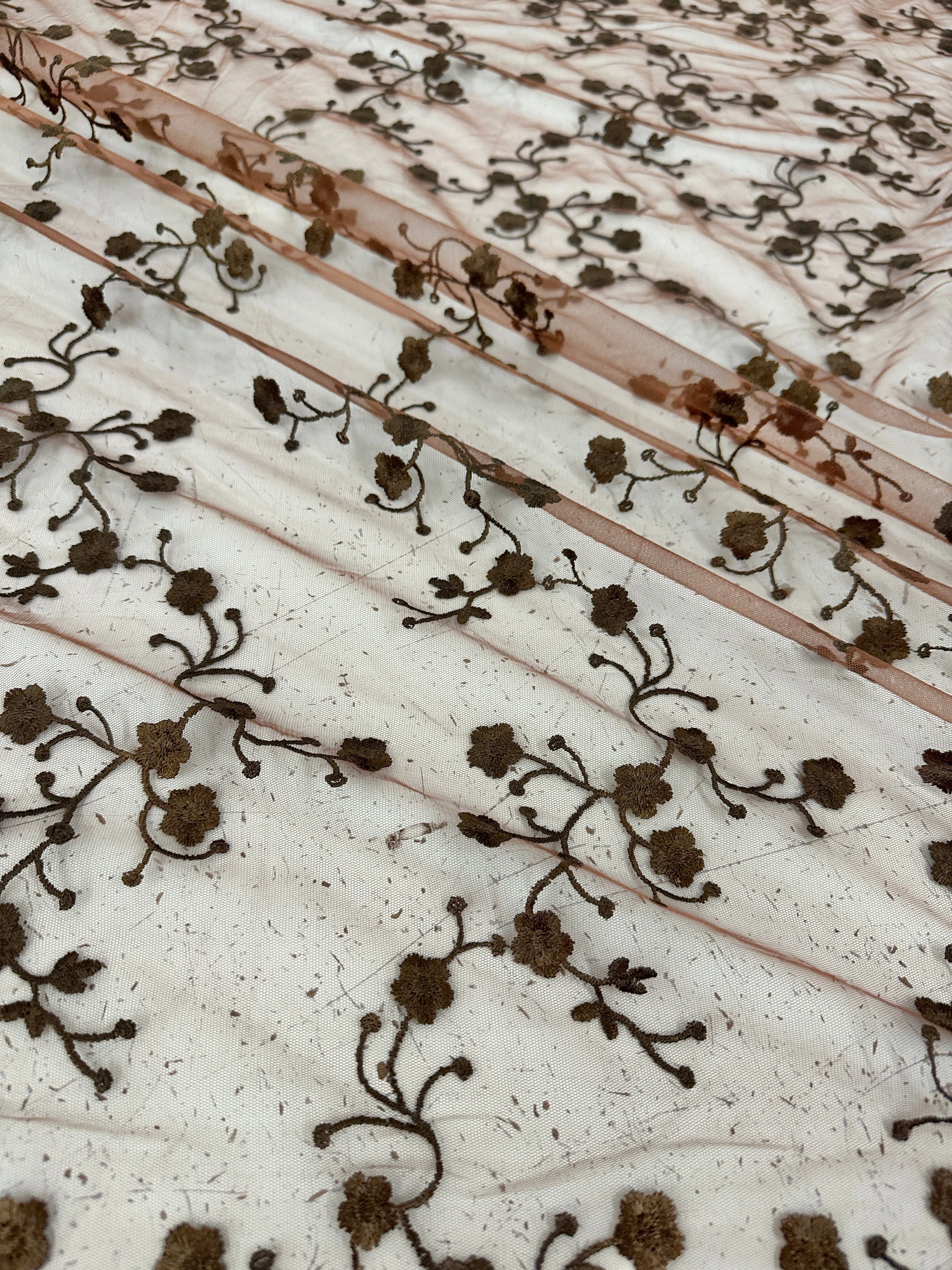 Brown Scalloped Floral Embroidered Lace - Image 5