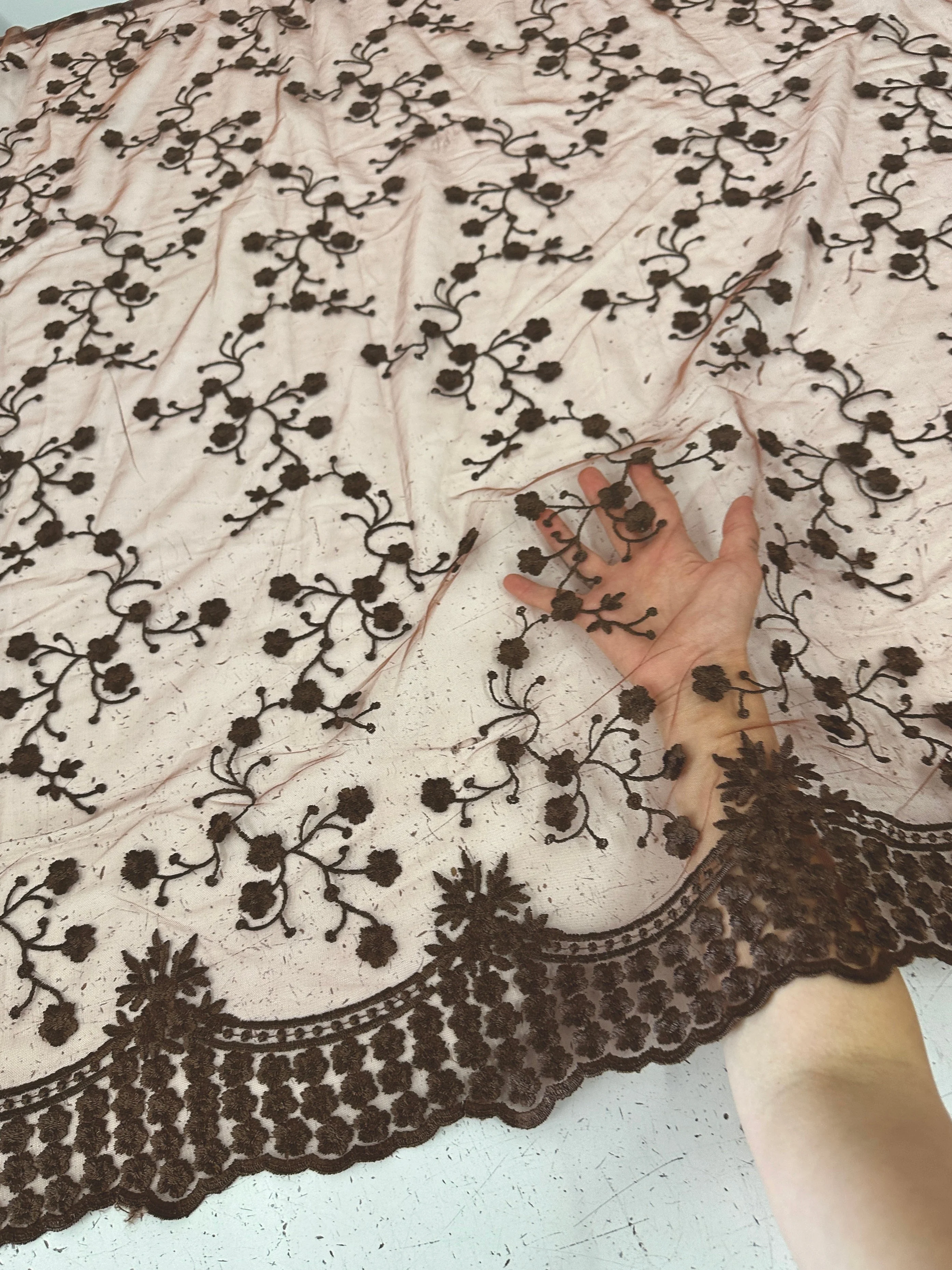 Brown Scalloped Floral Embroidered Lace - Image 6
