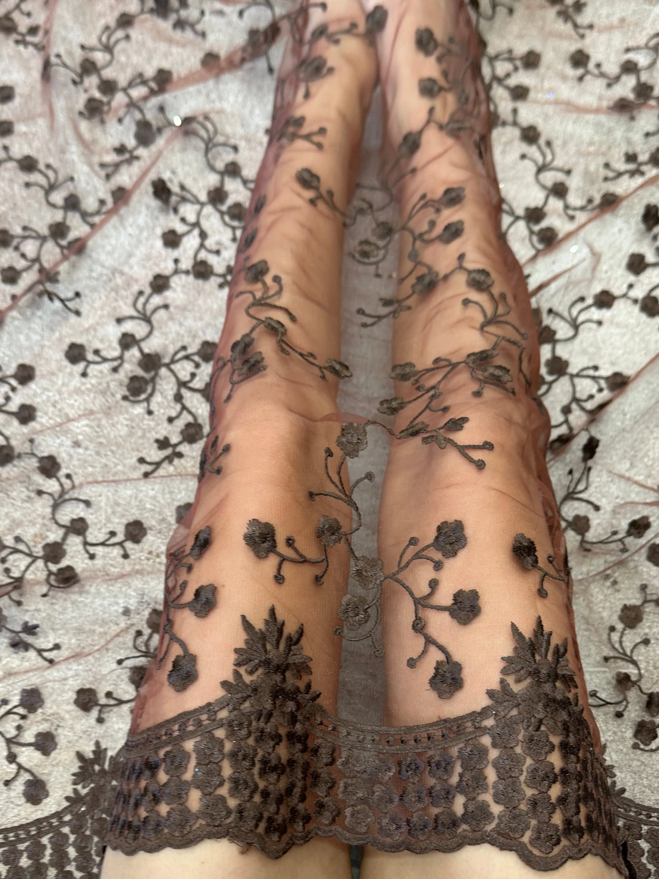 Brown Scalloped Floral Embroidered Lace - Image 8
