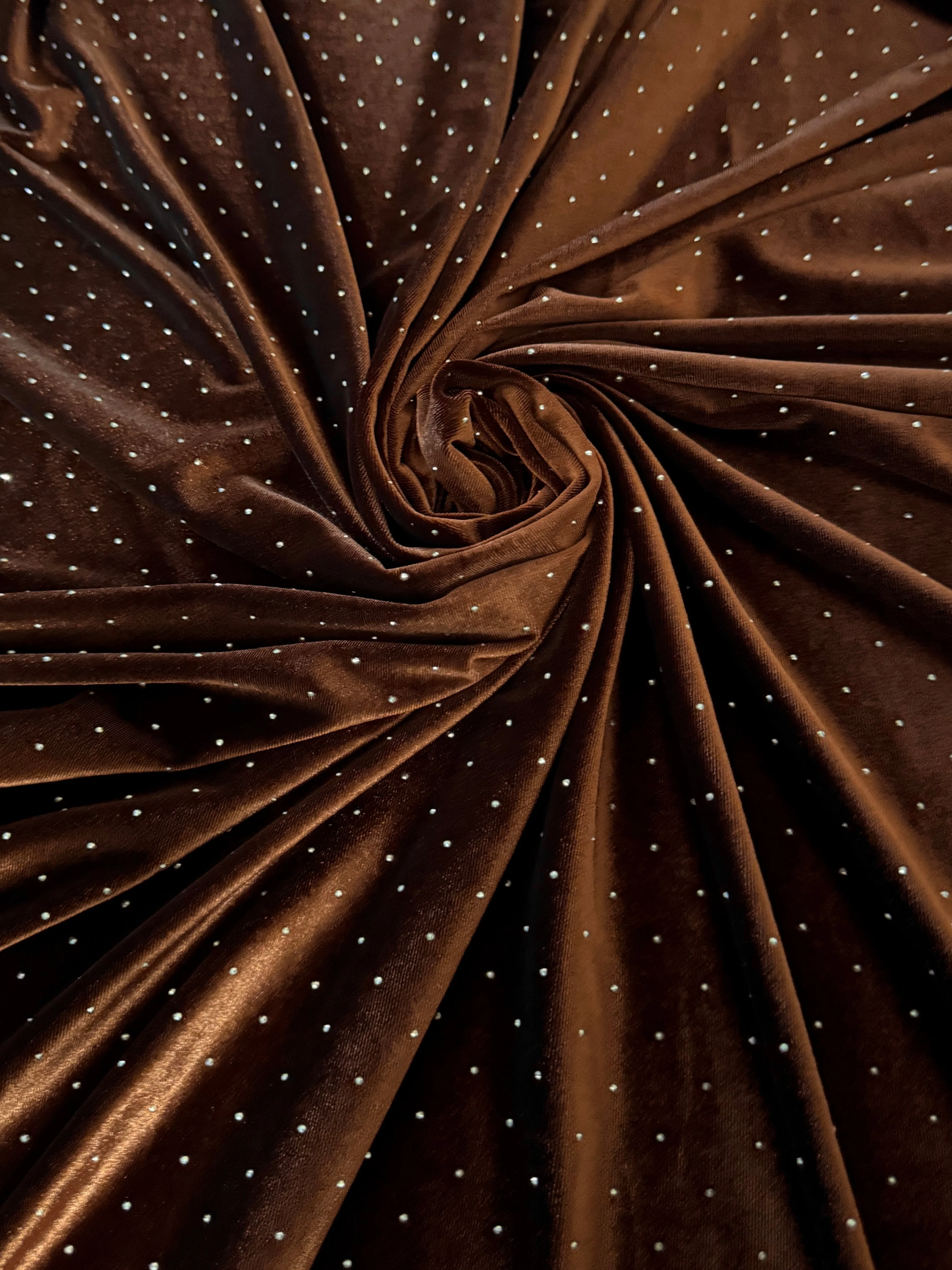 Brown Stardust Rhinestone Beaded Stretch Velvet