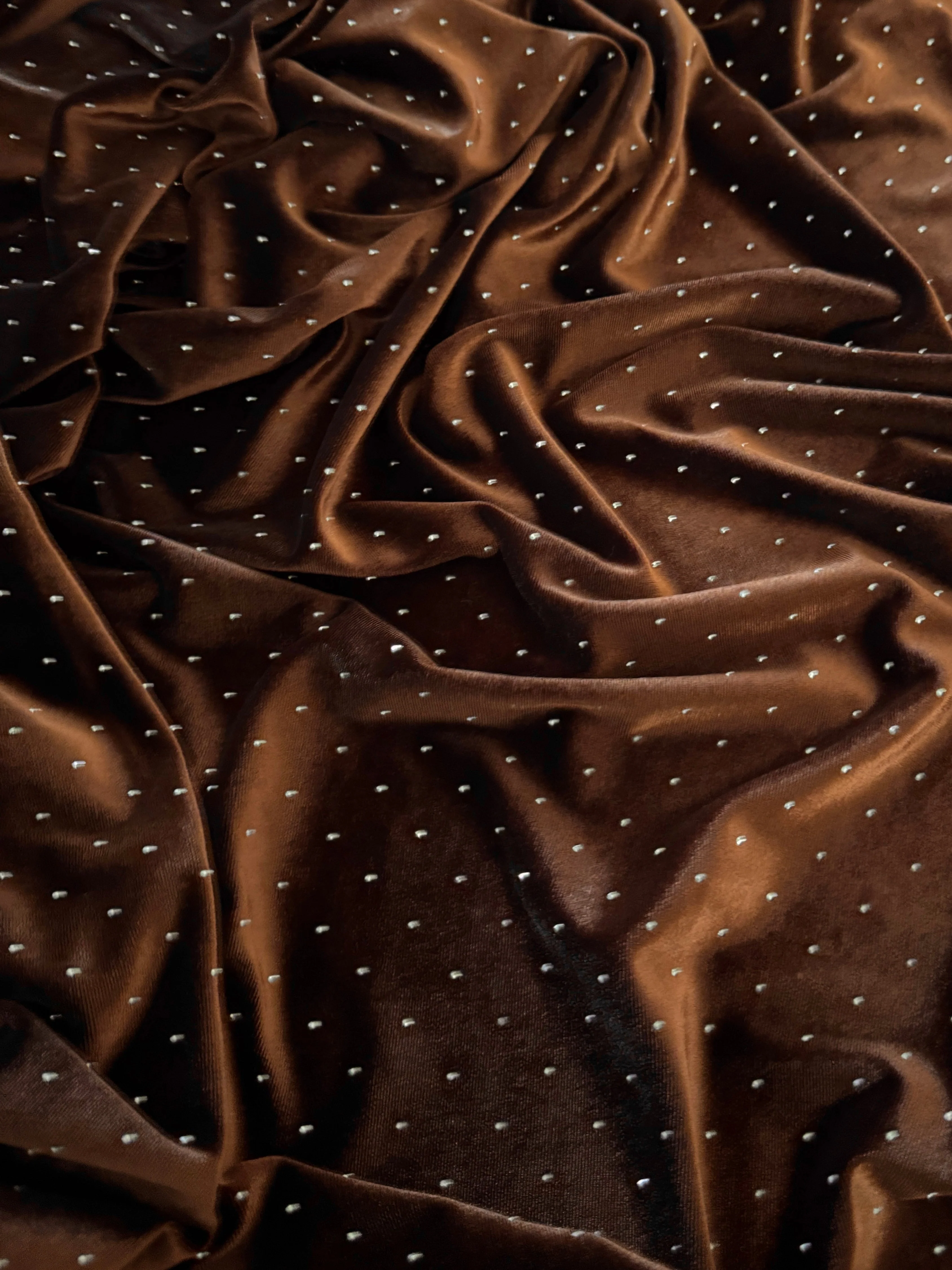 Brown Stardust Rhinestone Beaded Stretch Velvet - Image 2
