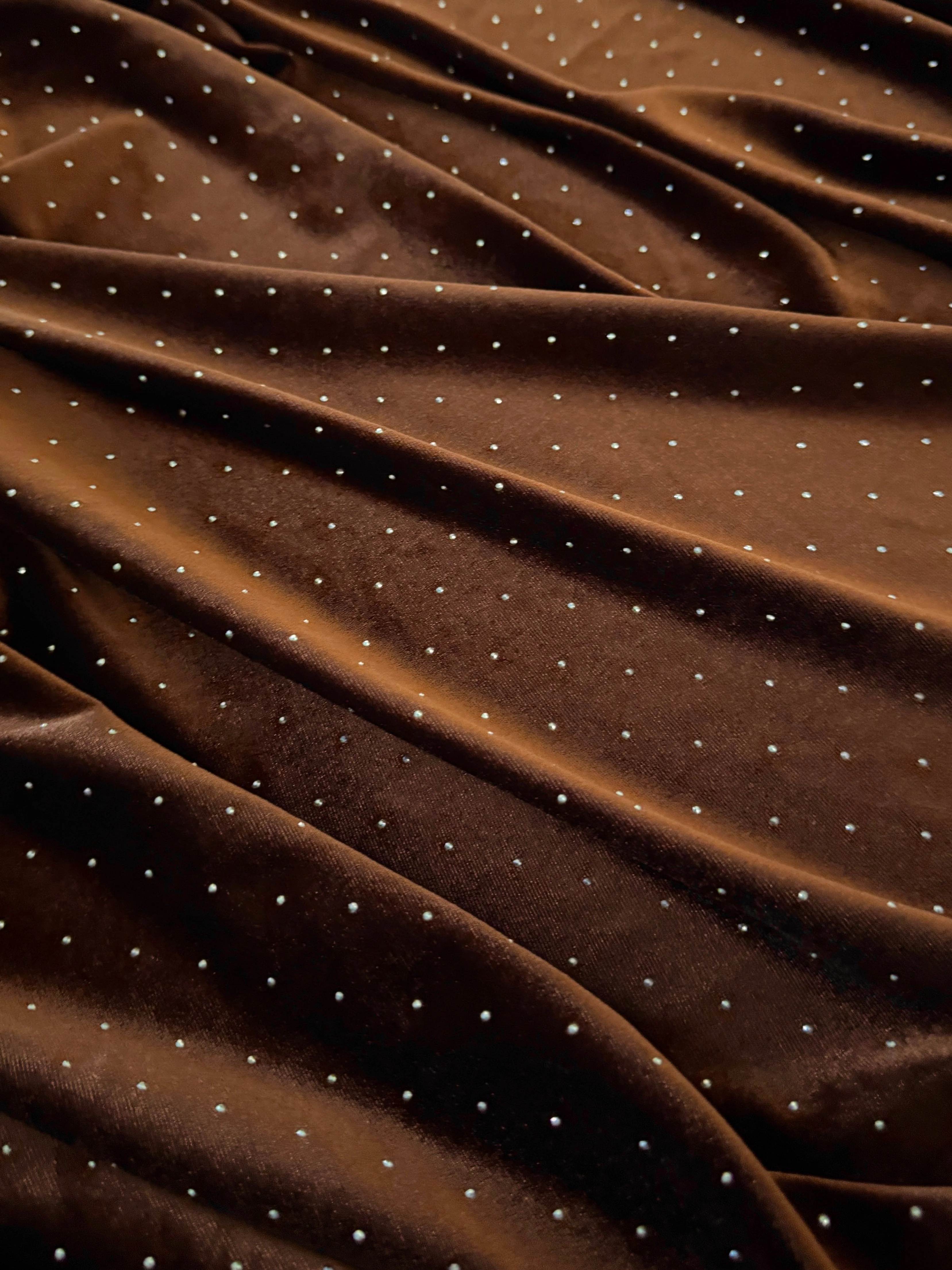 Brown Stardust Rhinestone Beaded Stretch Velvet - Image 3