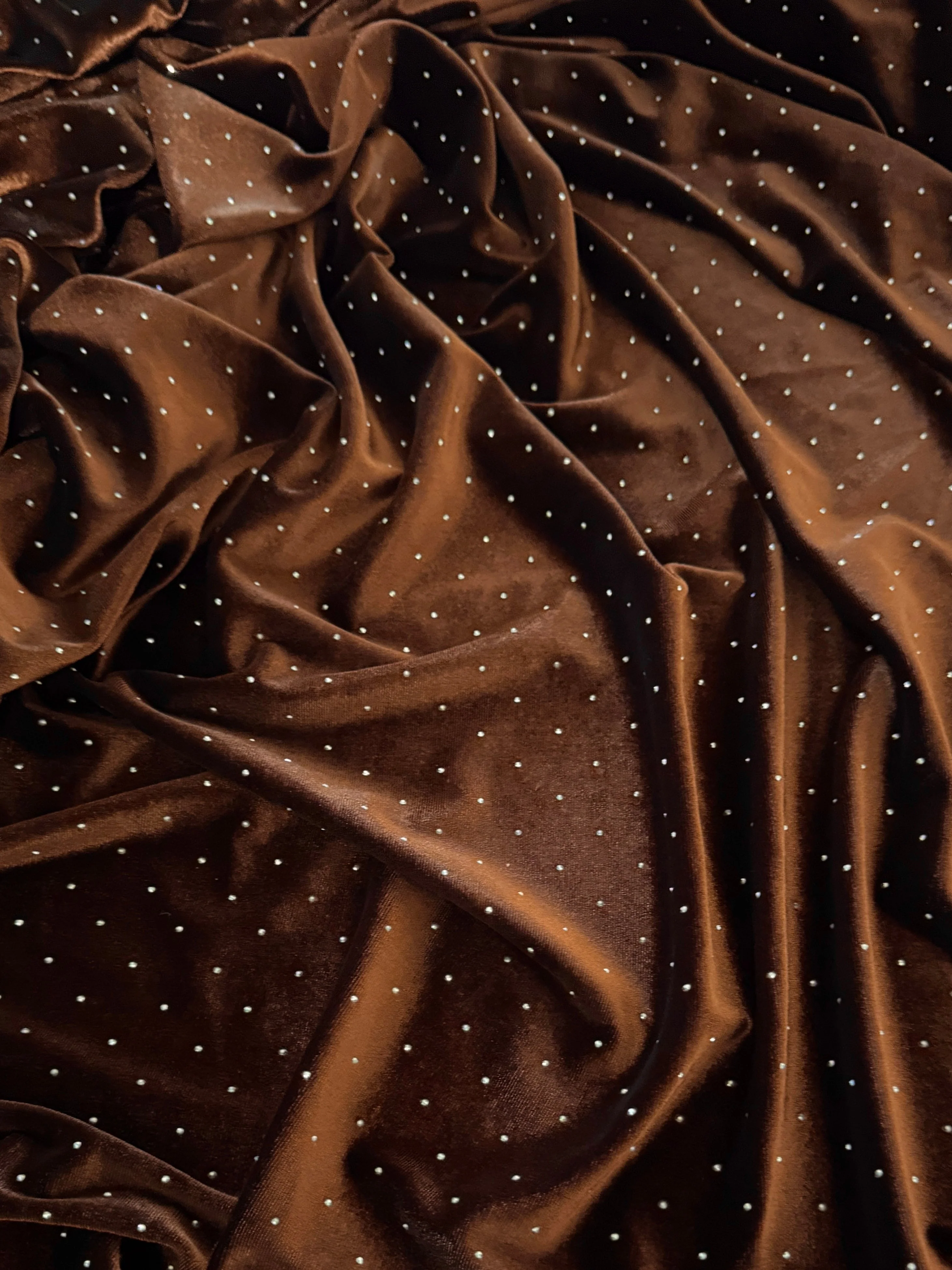 Brown Stardust Rhinestone Beaded Stretch Velvet - Image 4