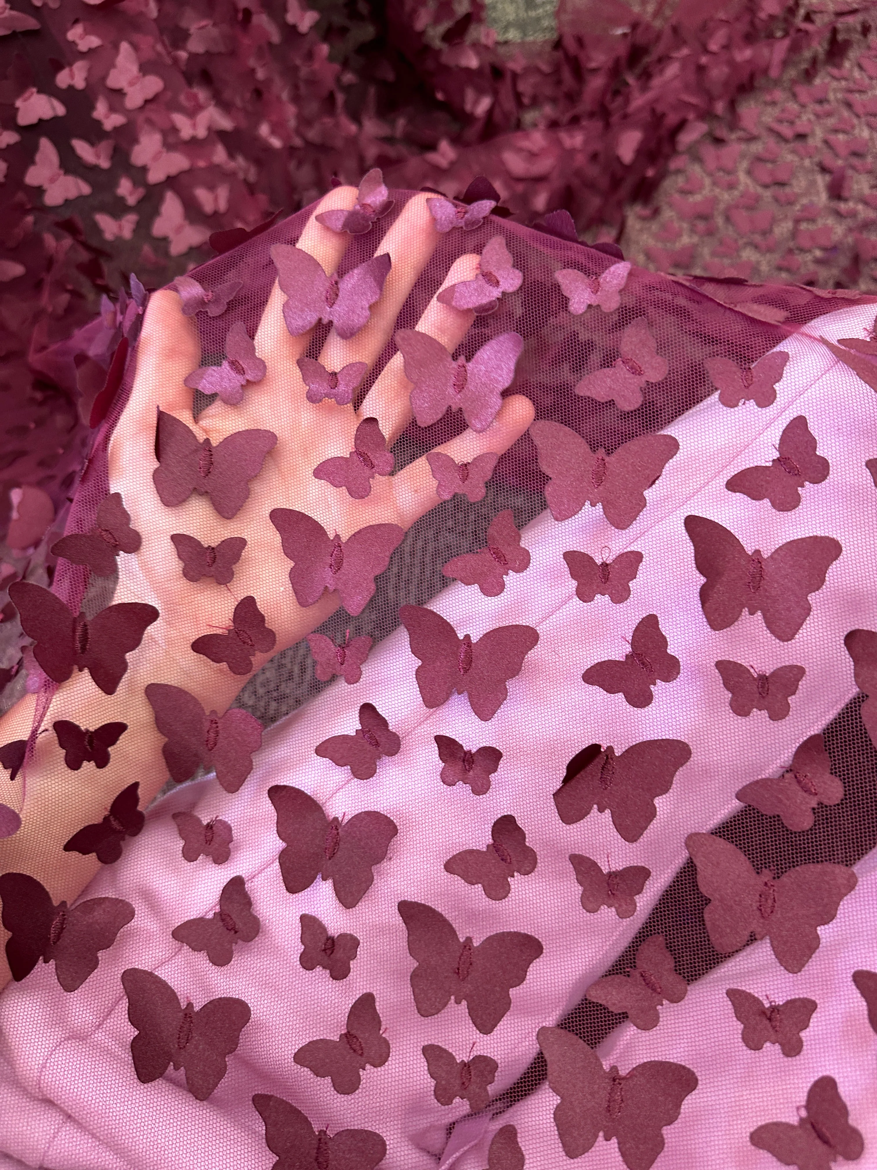 Burgundy 3D Butterfly Lace