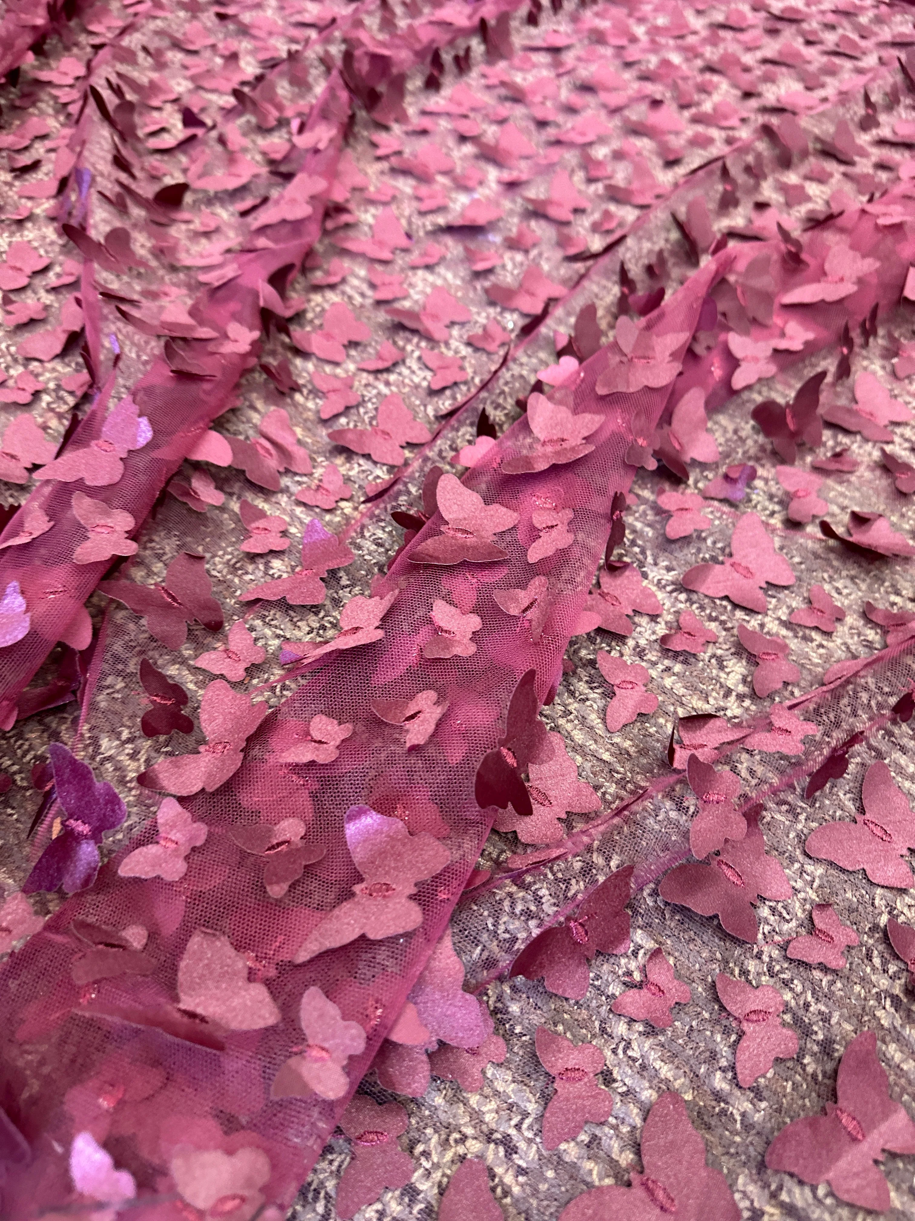 Burgundy 3D Butterfly Lace - Image 2