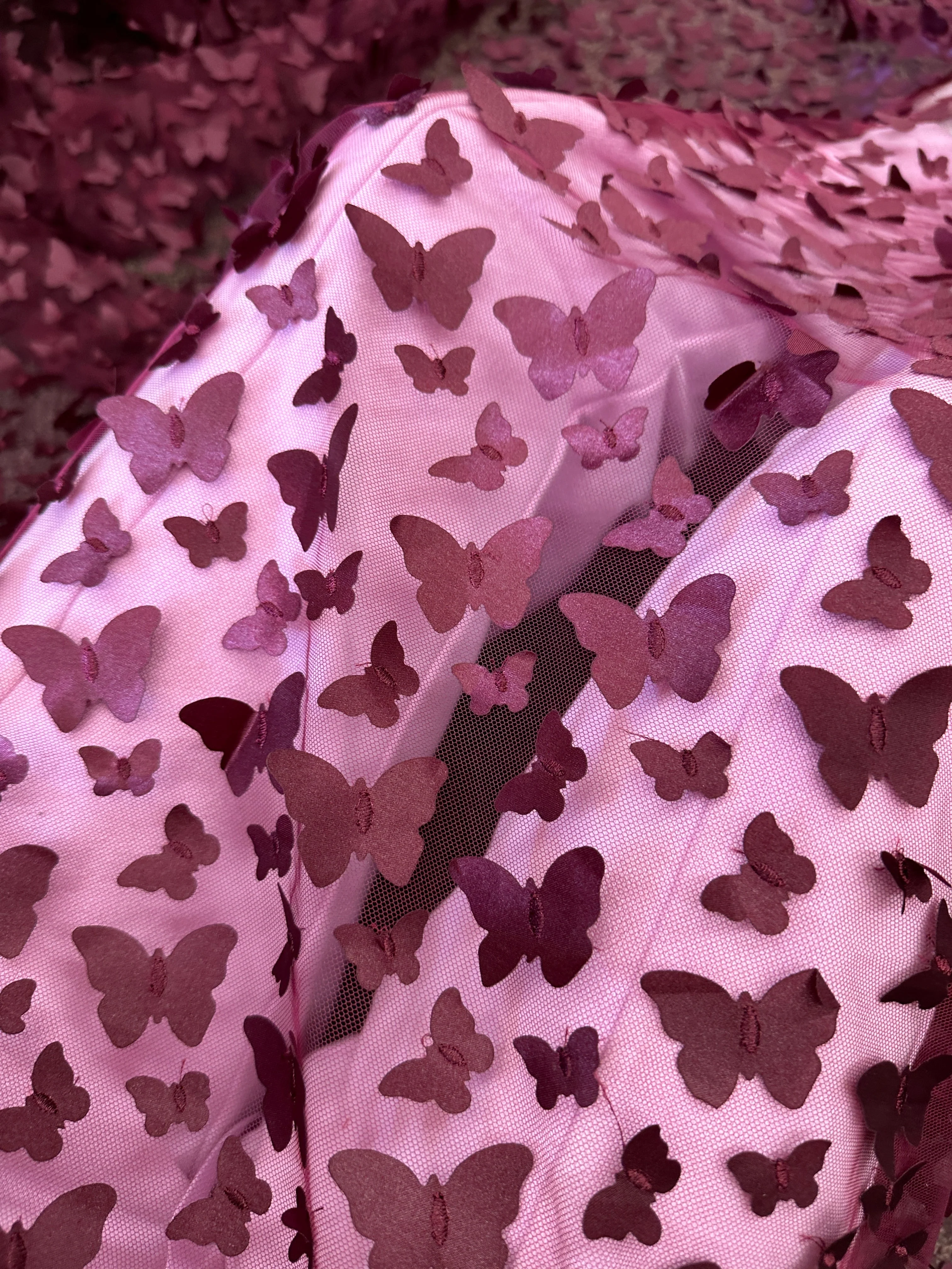 Burgundy 3D Butterfly Lace - Image 3