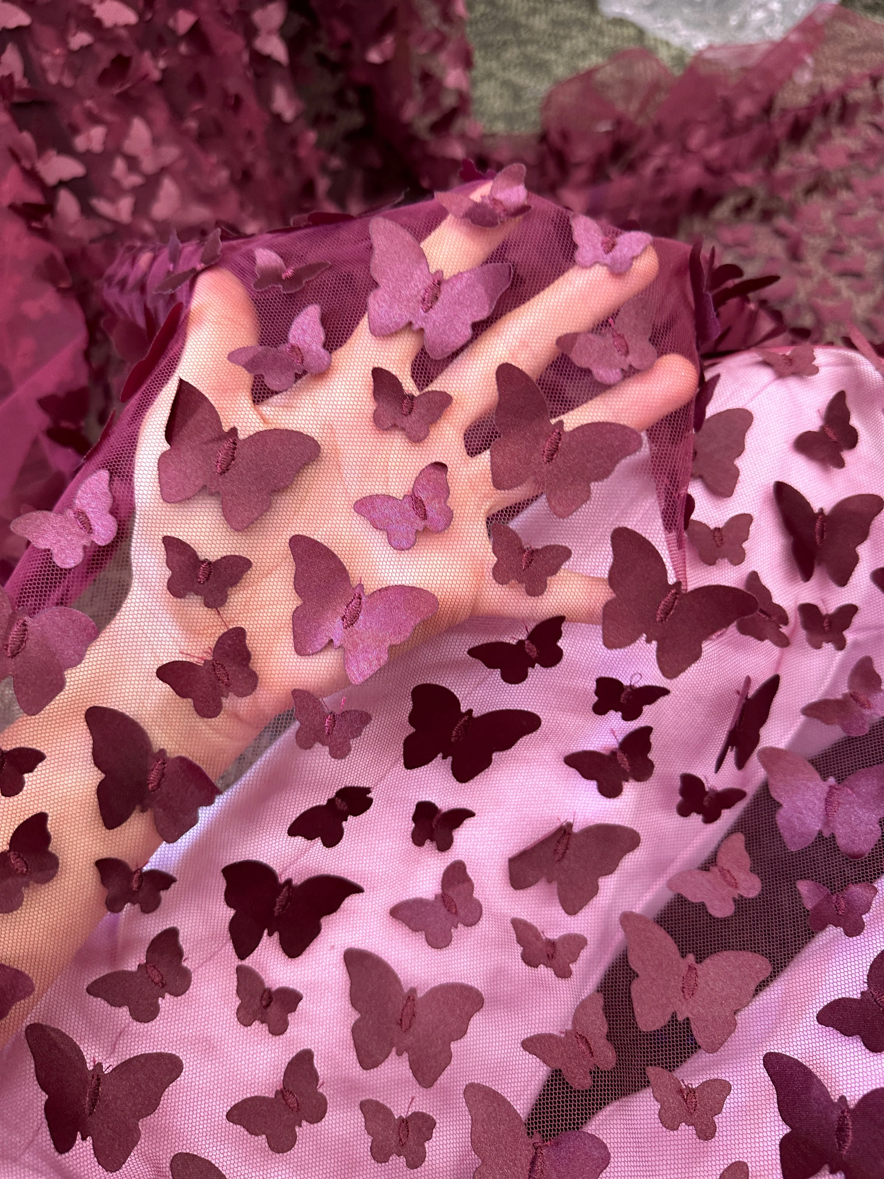 Burgundy 3D Butterfly Lace - Image 4