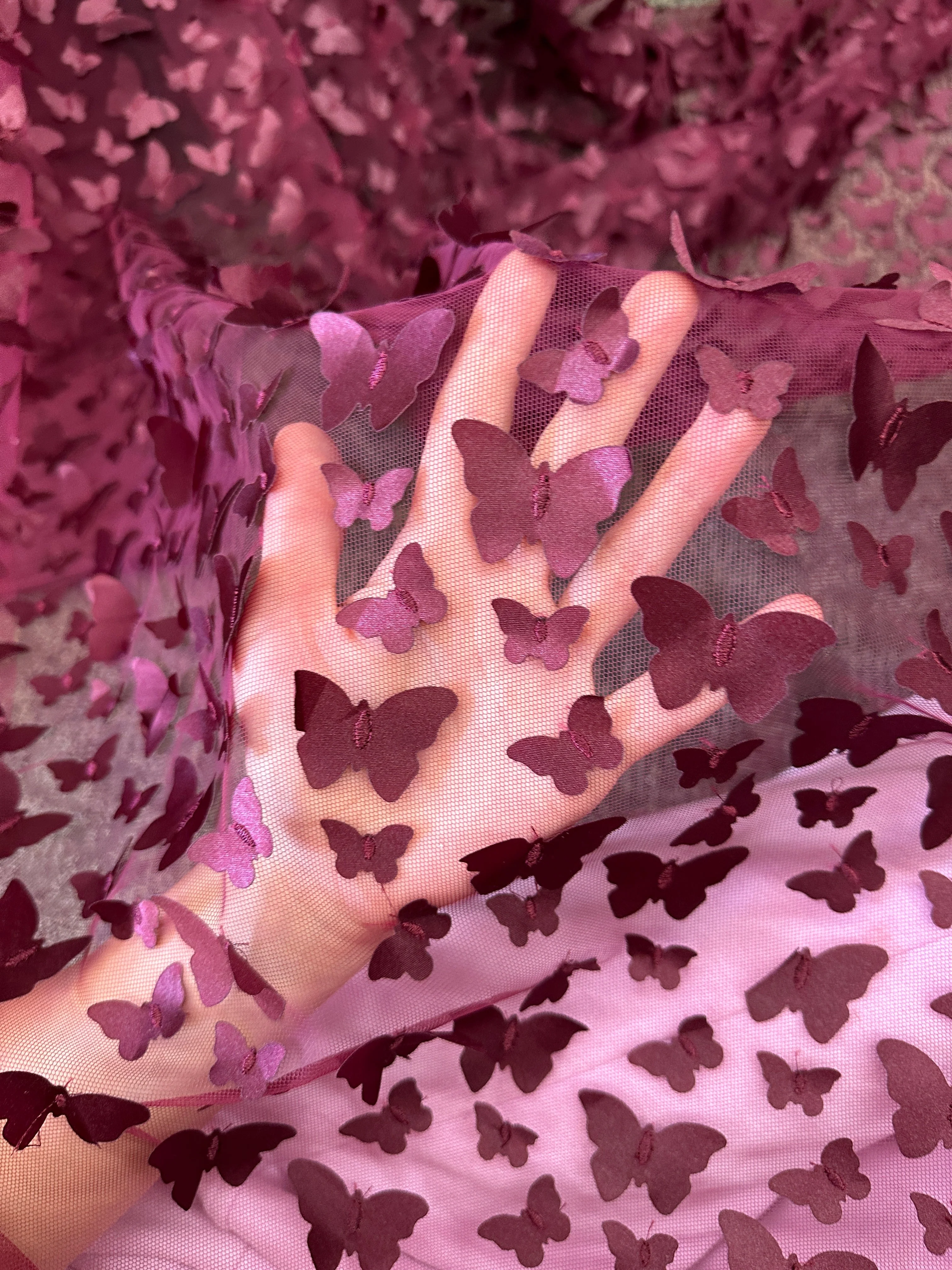 Burgundy 3D Butterfly Lace - Image 5