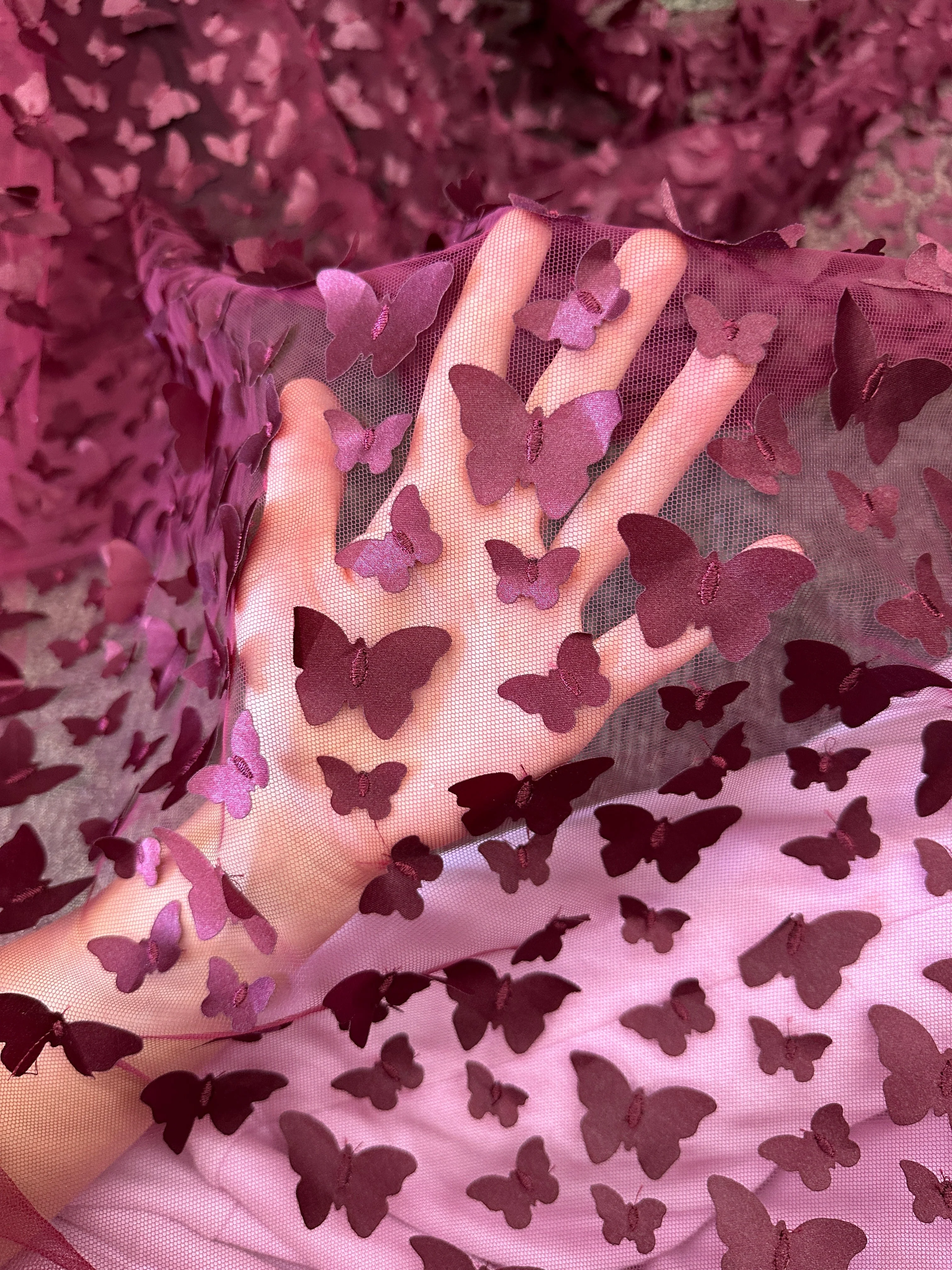 Burgundy 3D Butterfly Lace - Image 6