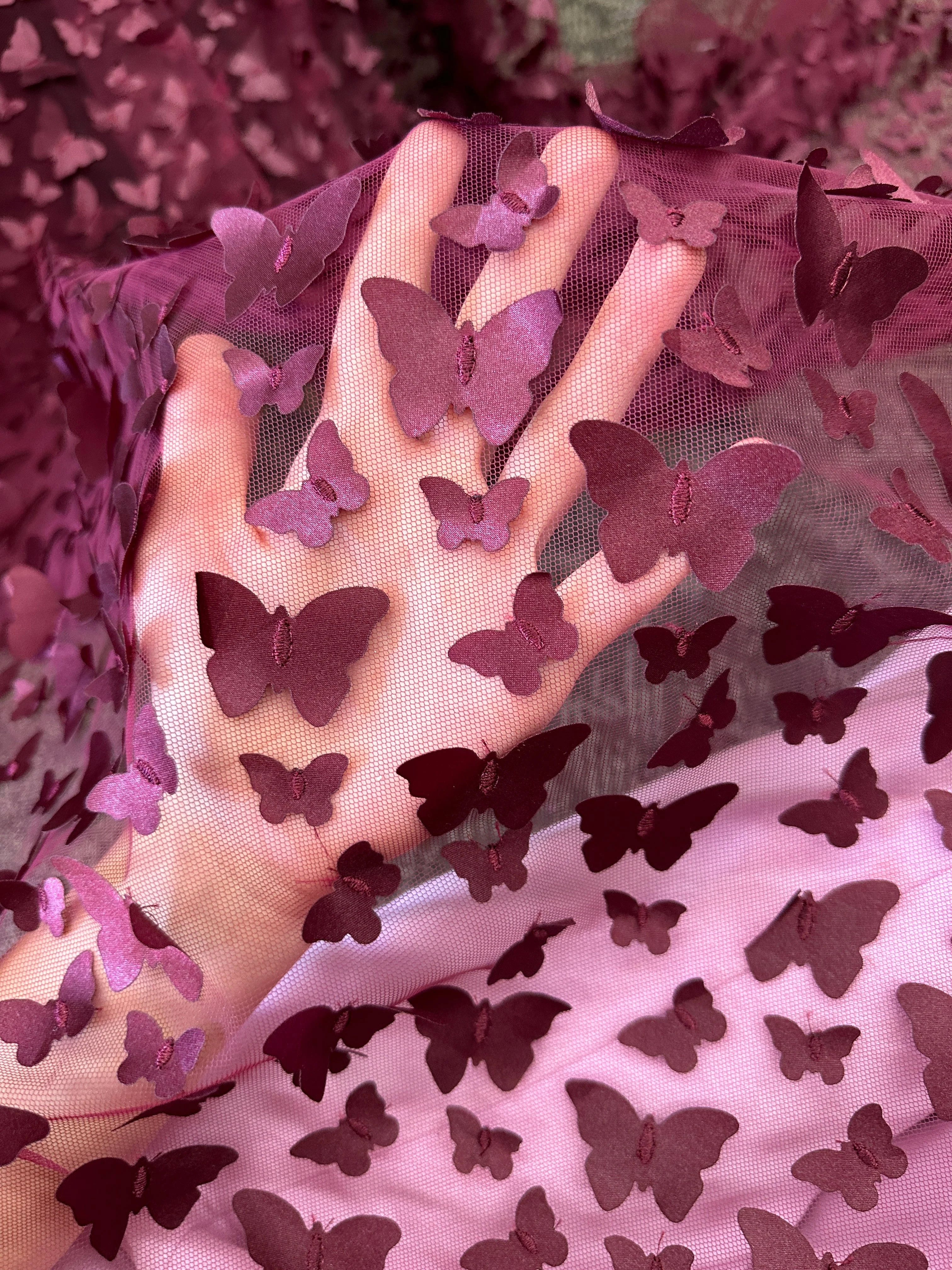 Burgundy 3D Butterfly Lace - Image 7