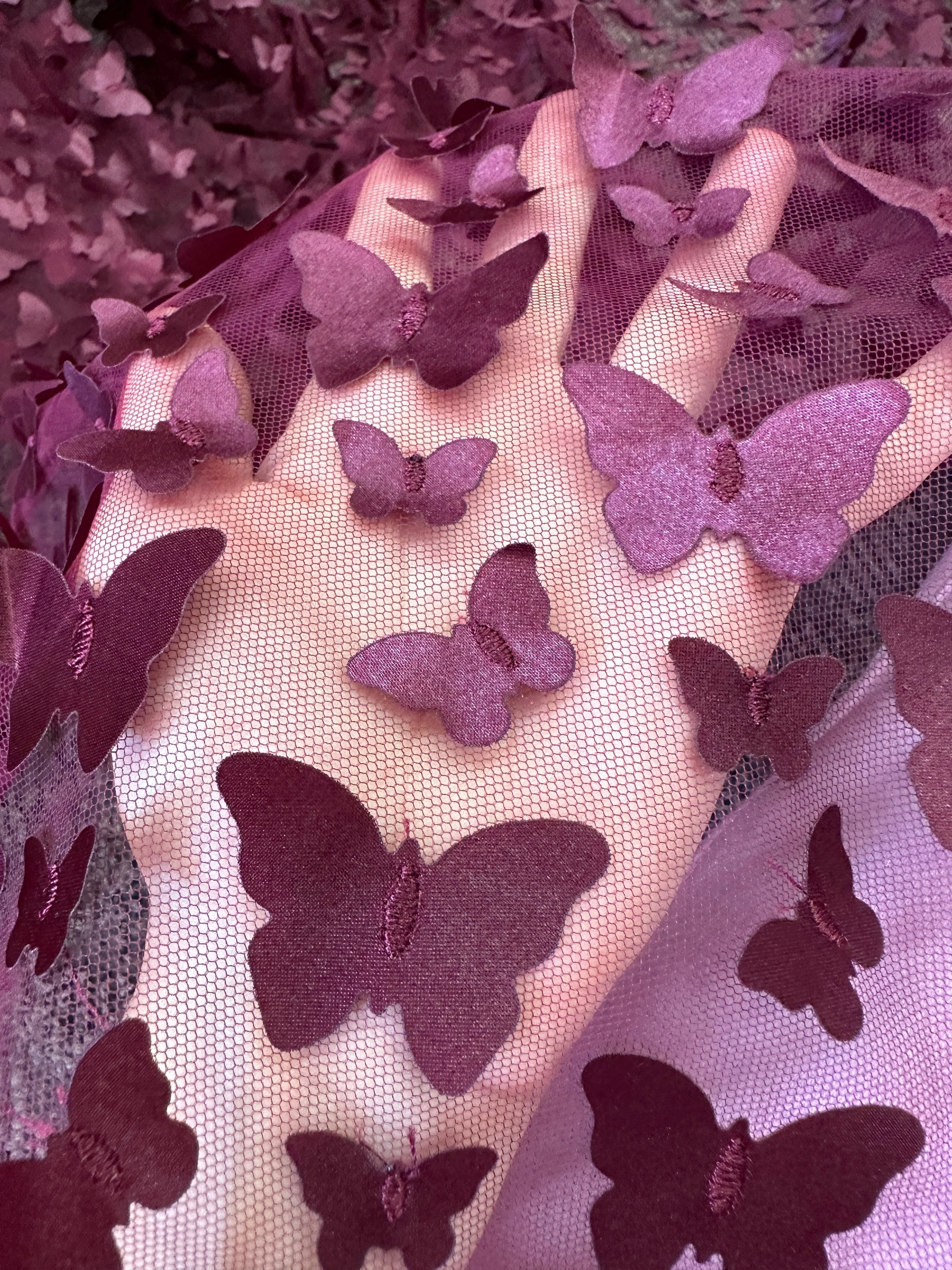 Burgundy 3D Butterfly Lace - Image 9