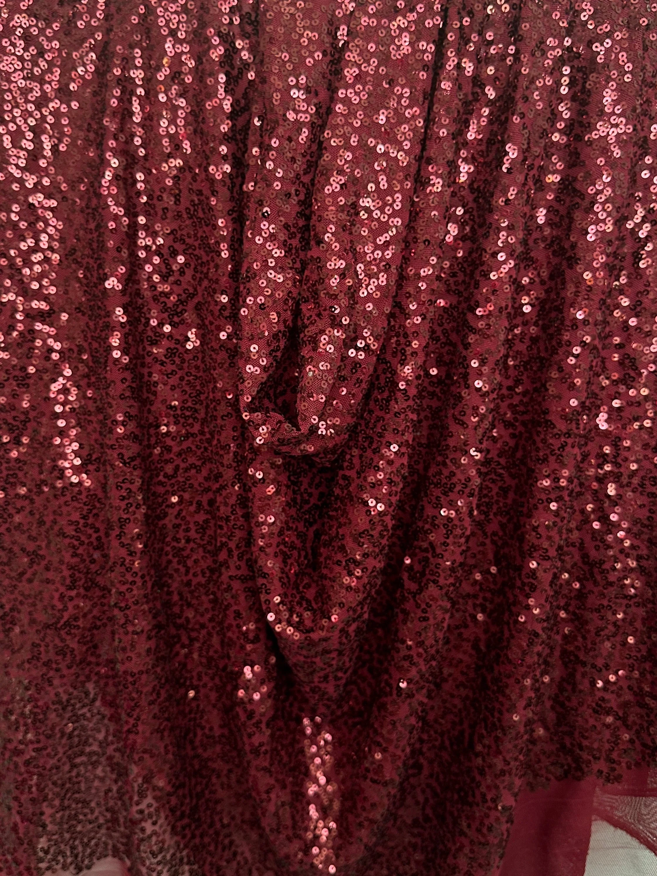 Burgundy Stretch Sequin on Mesh