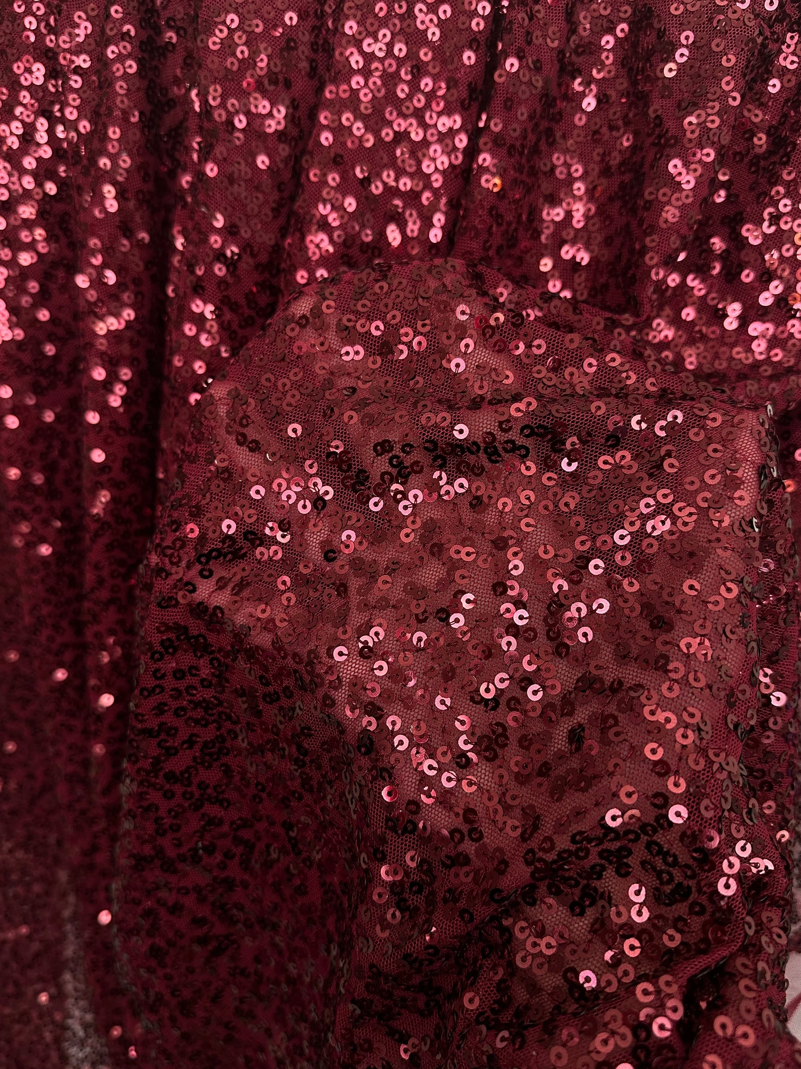Burgundy Stretch Sequin on Mesh - Image 2