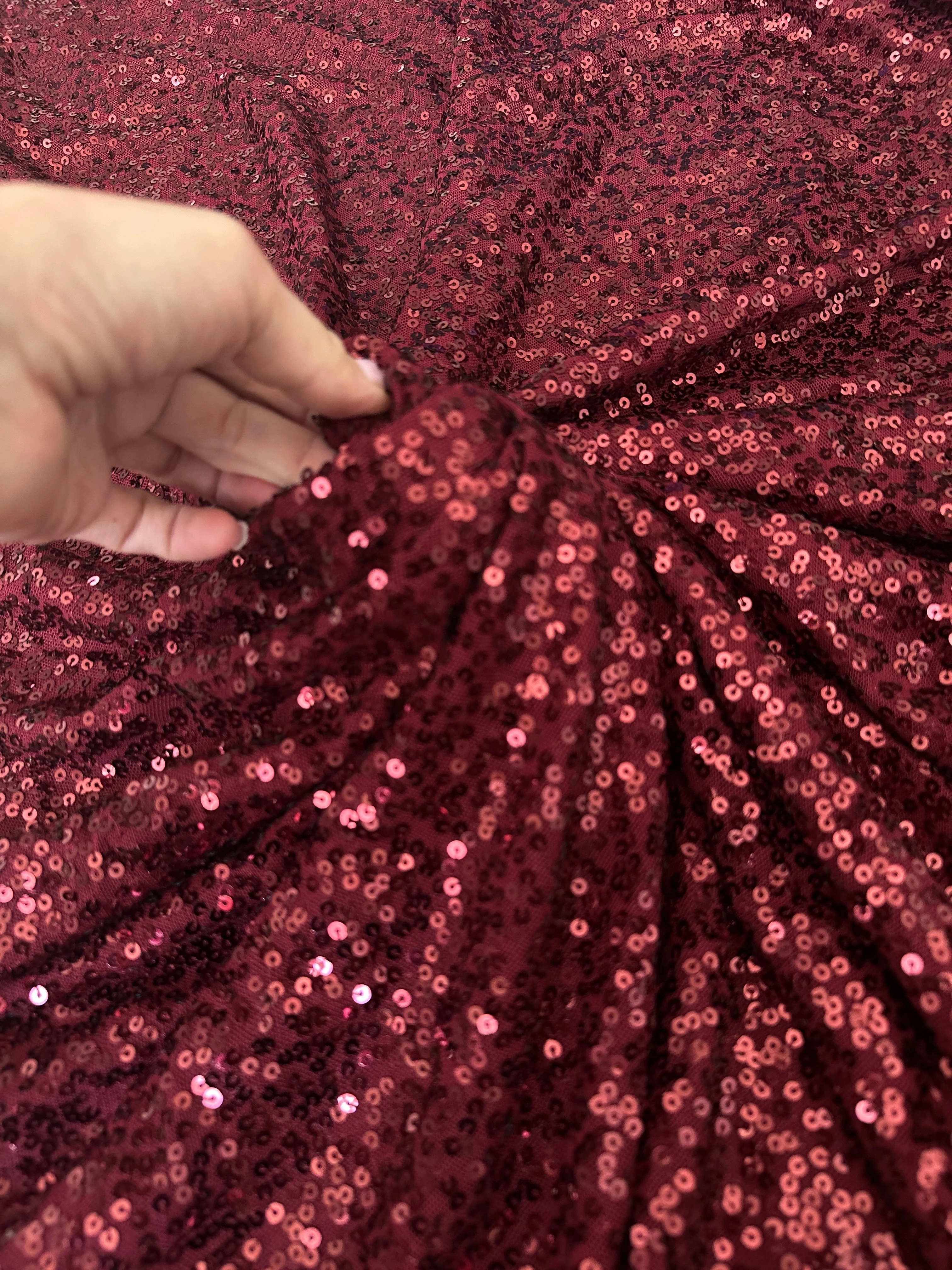 Burgundy Stretch Sequin on Mesh - Image 5