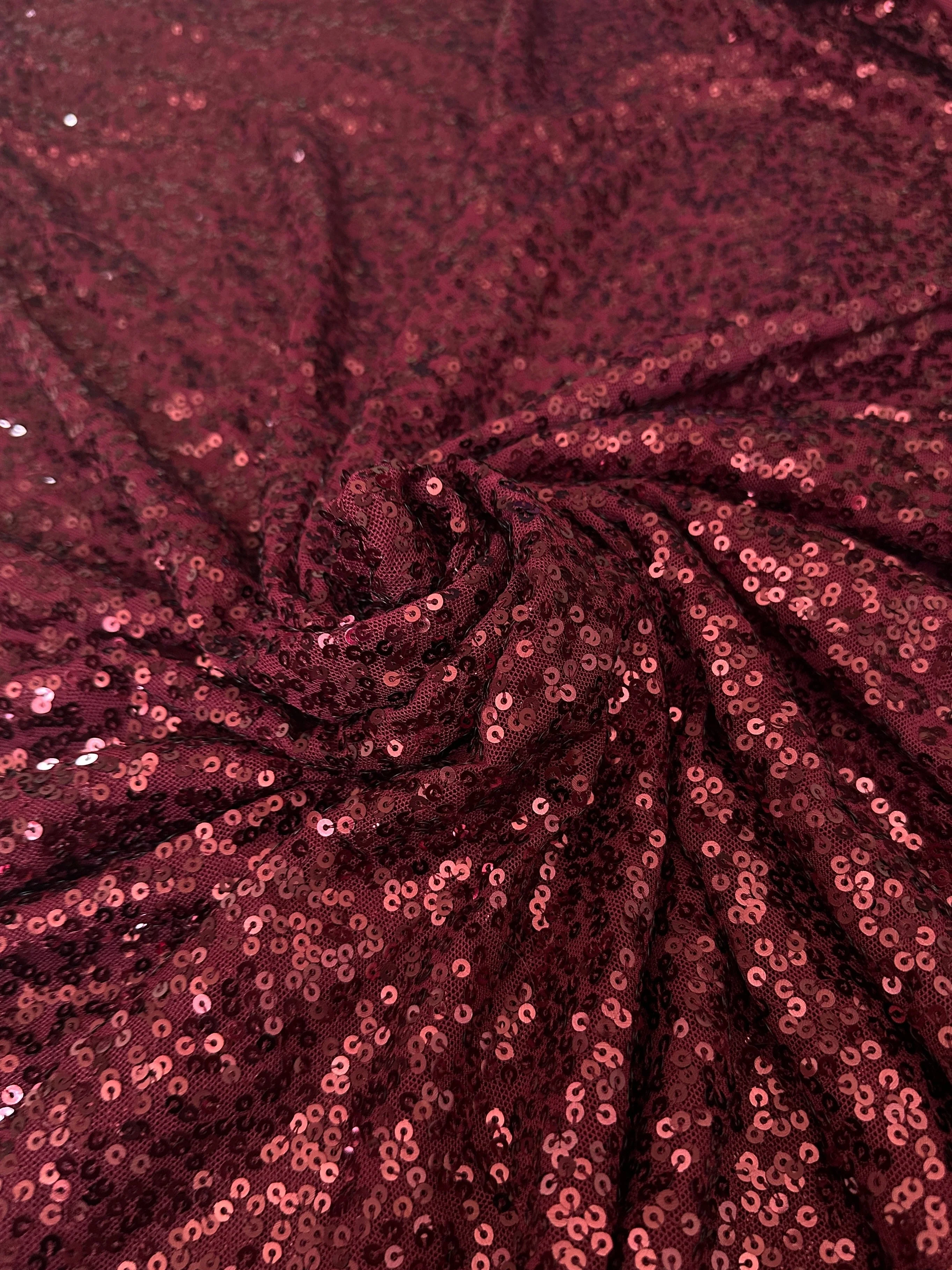 Burgundy Stretch Sequin on Mesh - Image 6