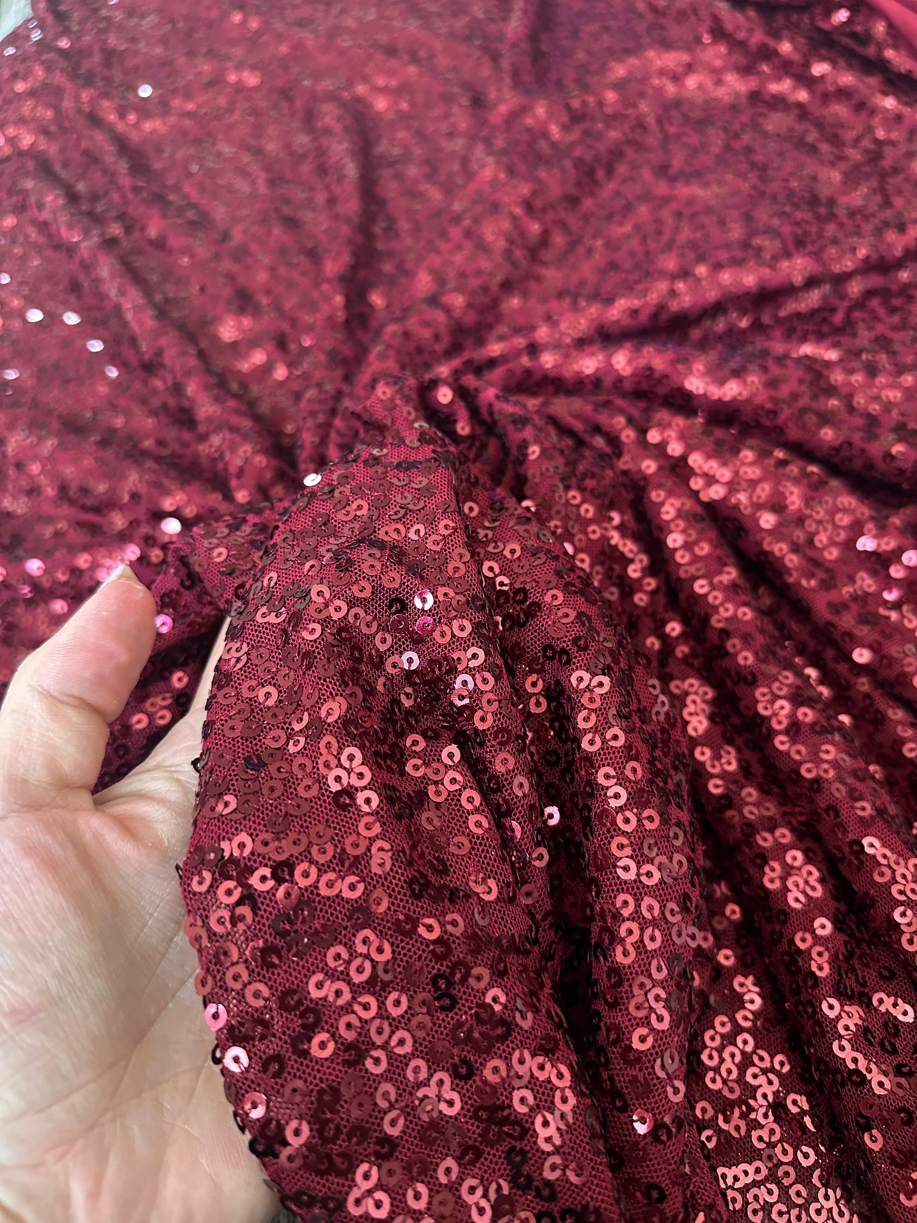 Burgundy Stretch Sequin on Mesh - Image 7