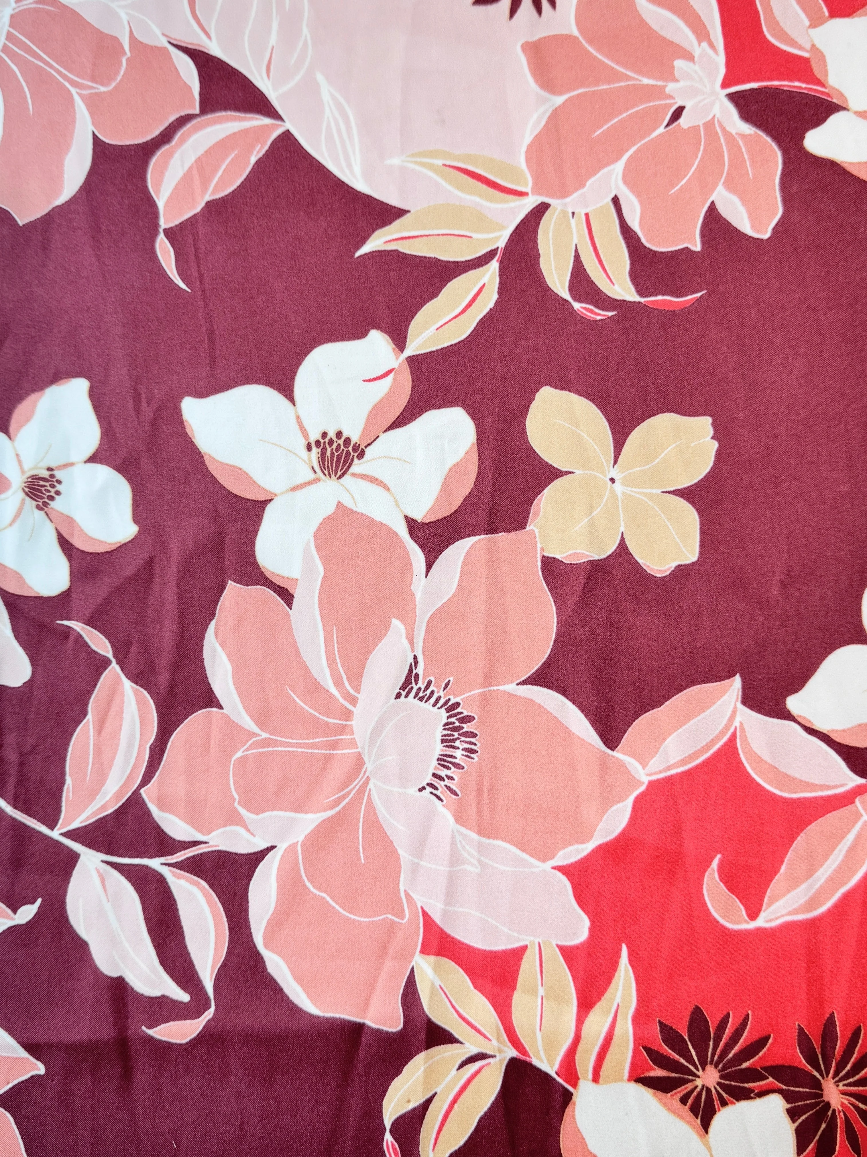 Burgundy Floral Print Satin - Image 4