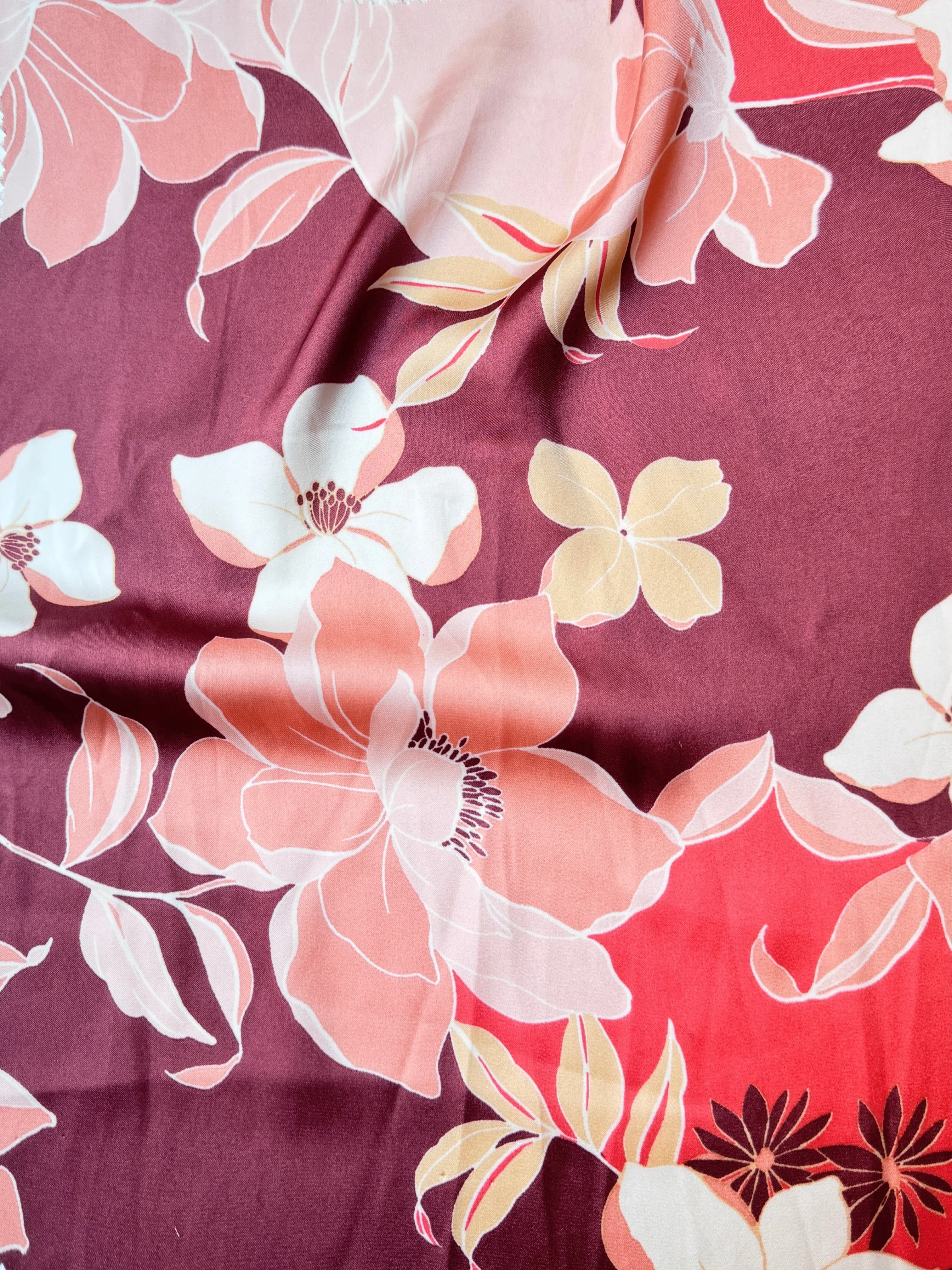 Burgundy Floral Print Satin - Image 5