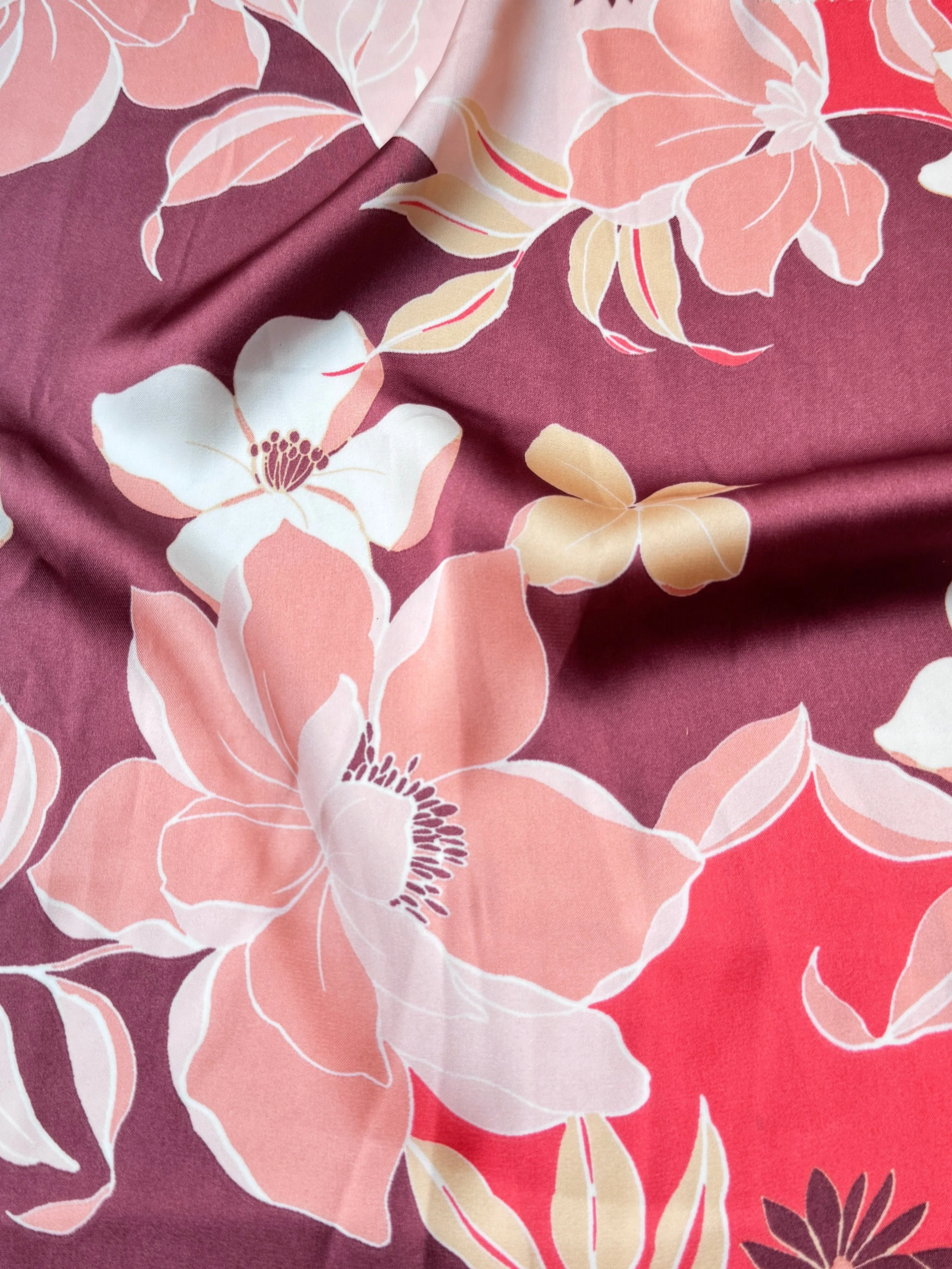 Burgundy Floral Print Satin - Image 6