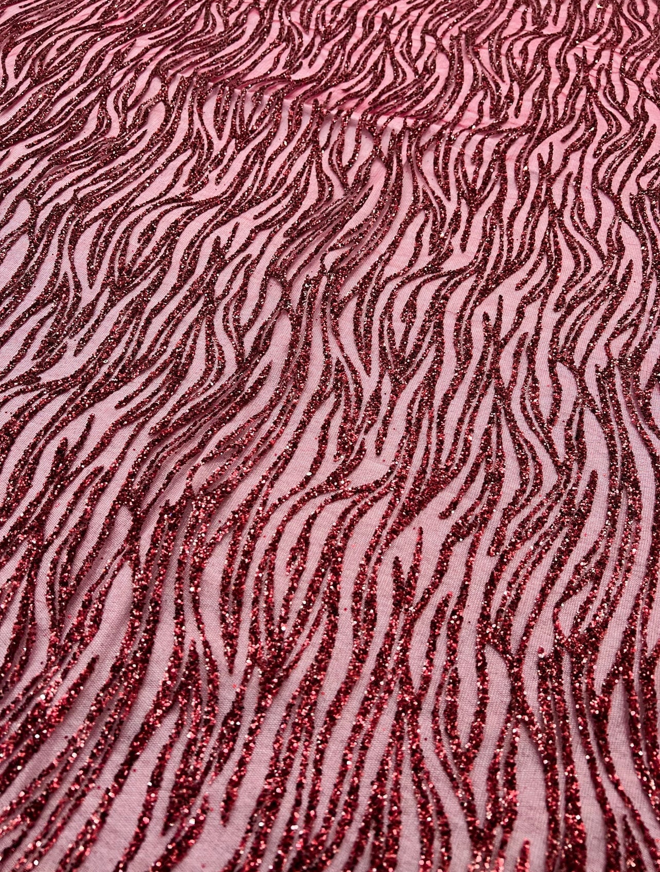 Burgundy Glitter Wave Design Lace