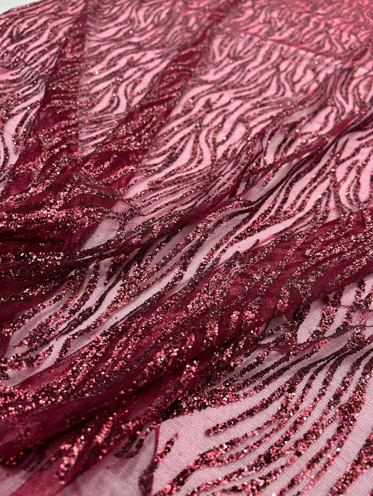 Burgundy Glitter Wave Design Lace - Image 10