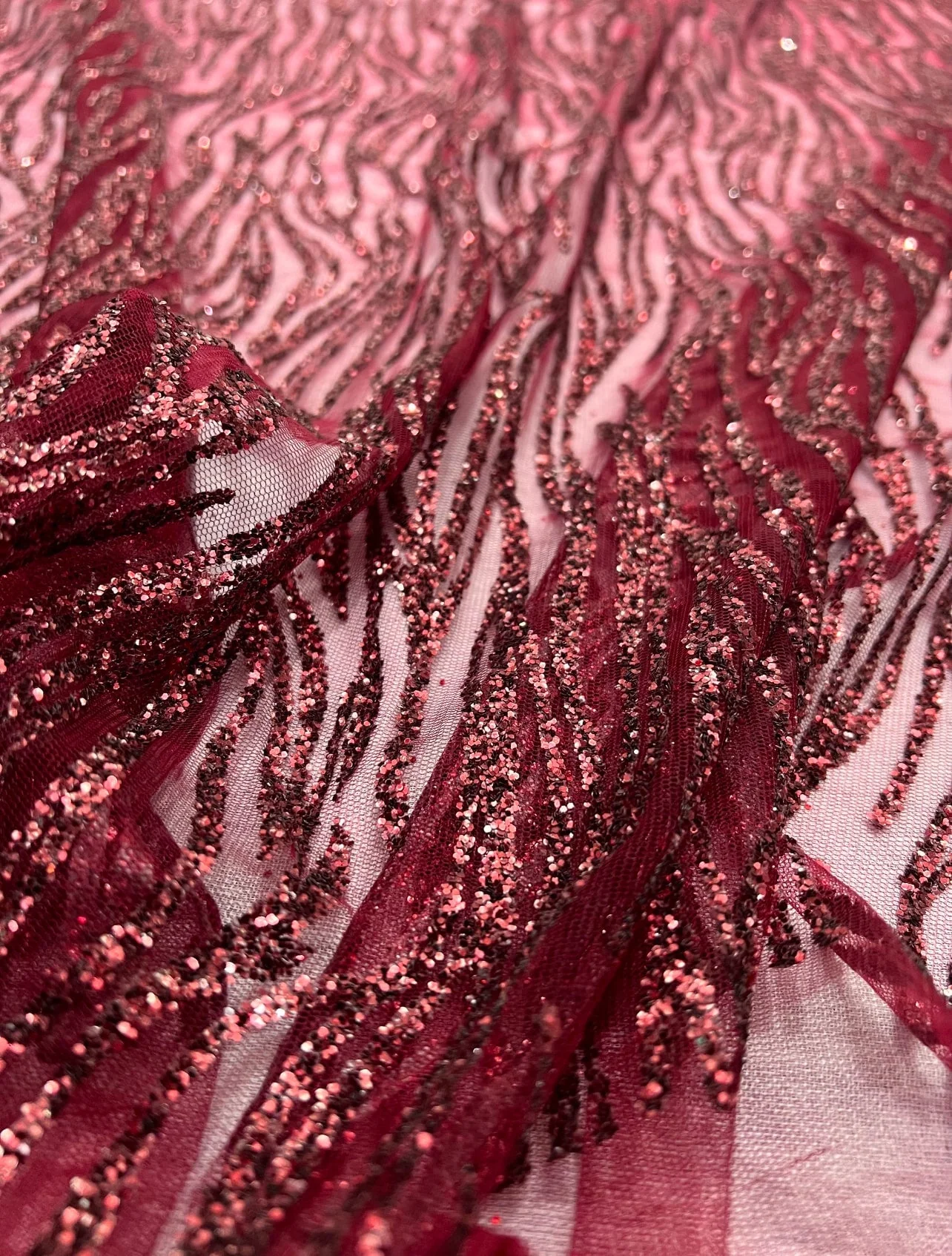 Burgundy Glitter Wave Design Lace - Image 12