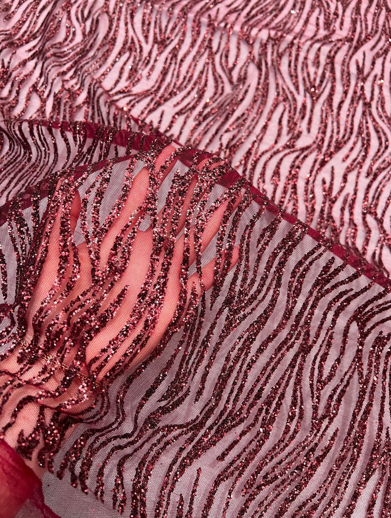 Burgundy Glitter Wave Design Lace - Image 2