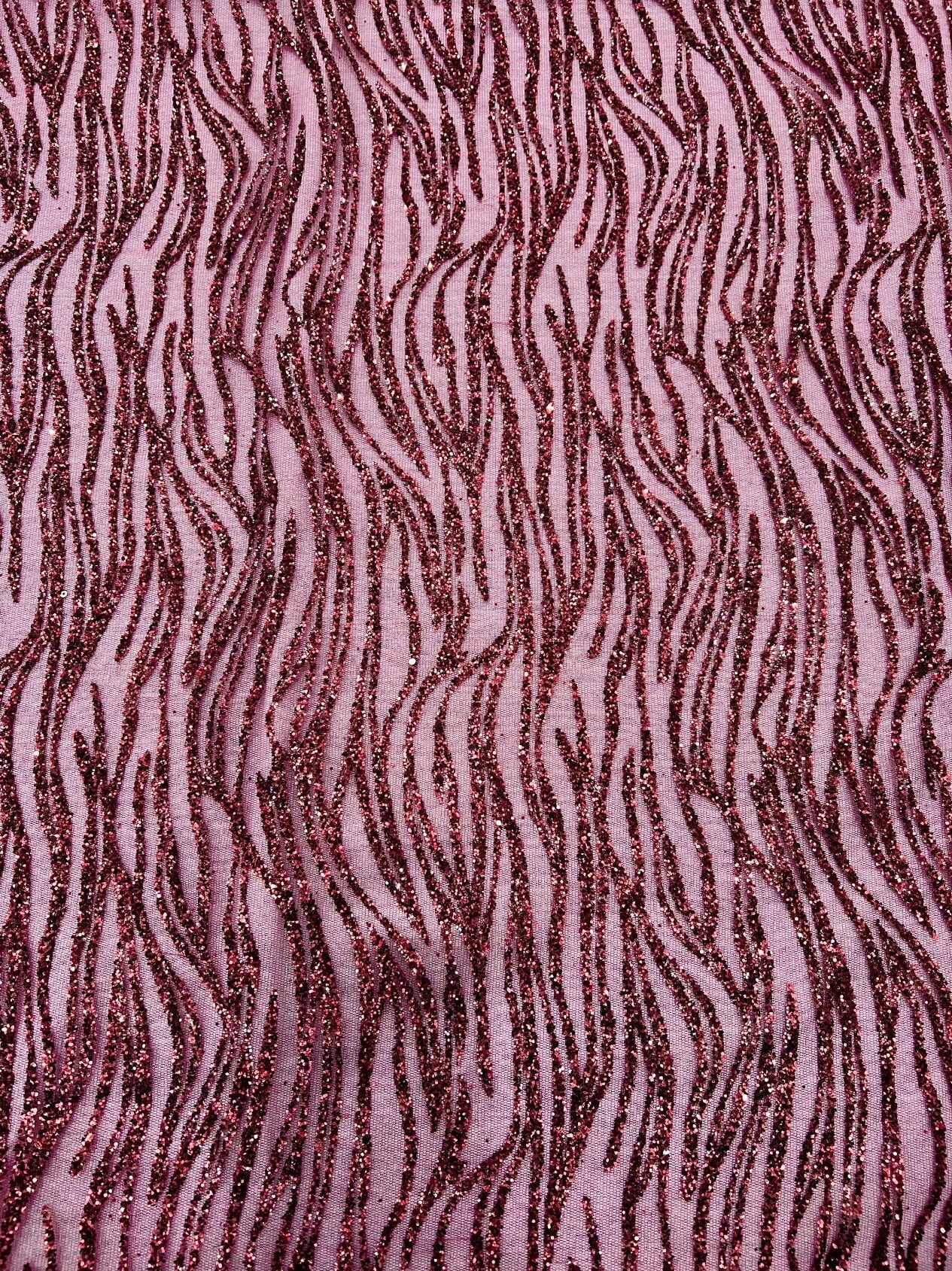 Burgundy Glitter Wave Design Lace - Image 3