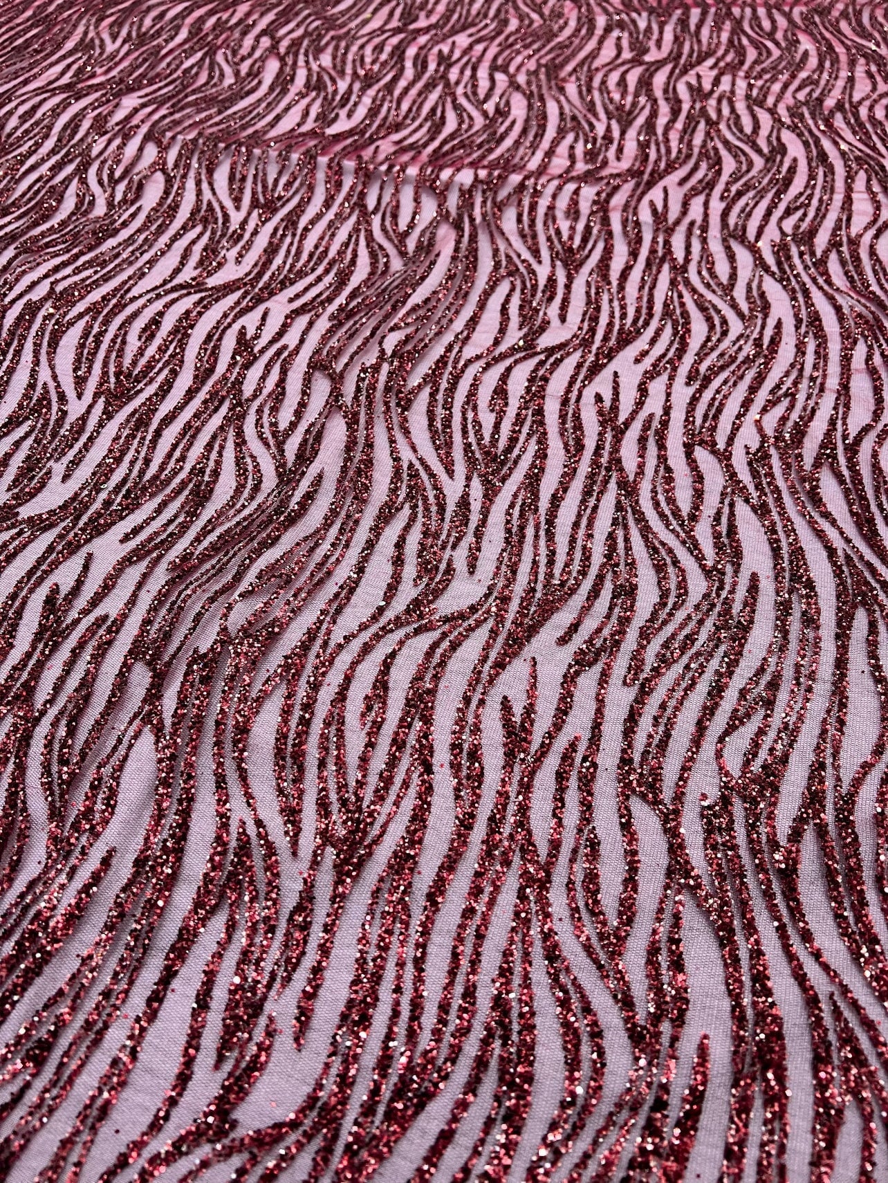 Burgundy Glitter Wave Design Lace - Image 4
