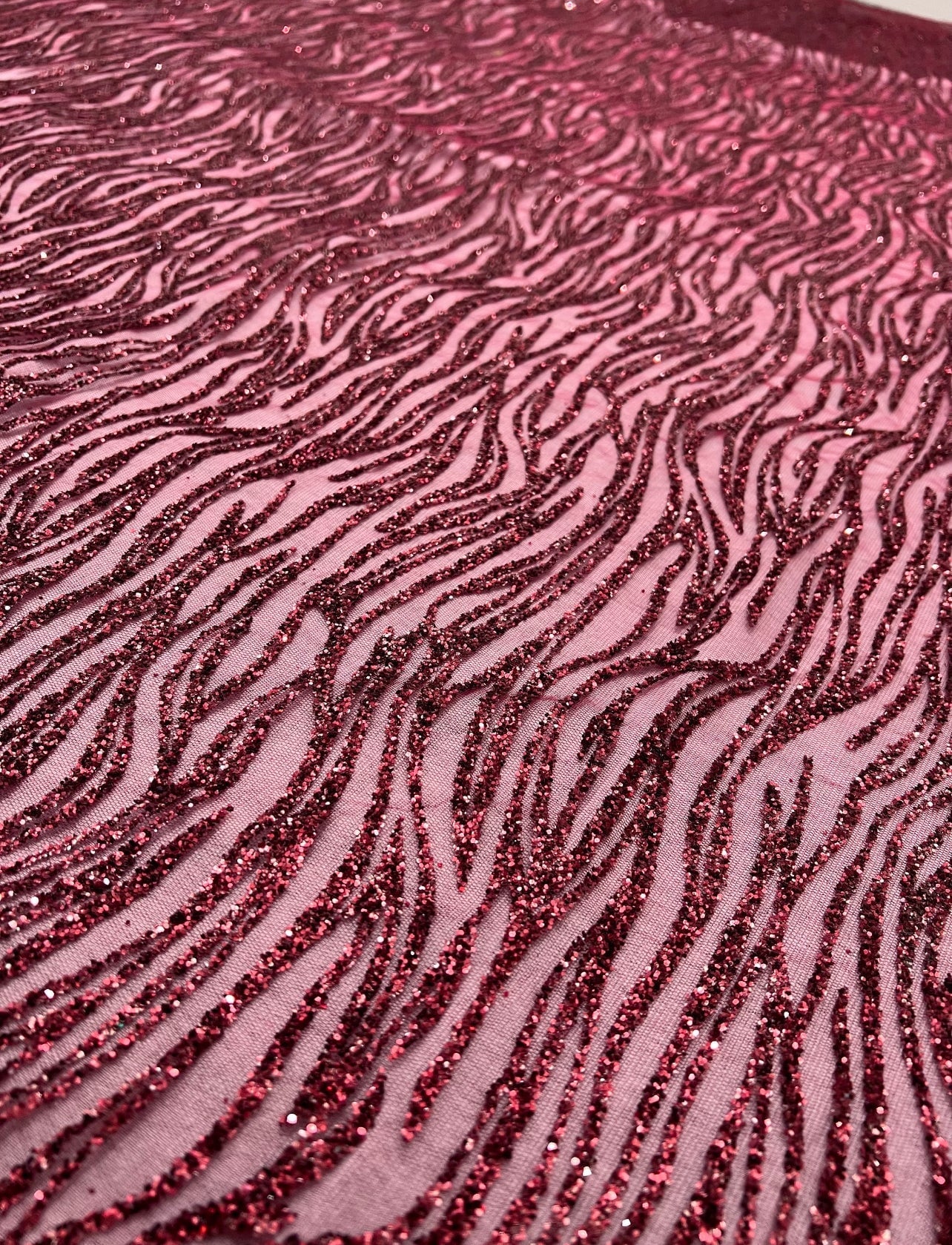 Burgundy Glitter Wave Design Lace - Image 5