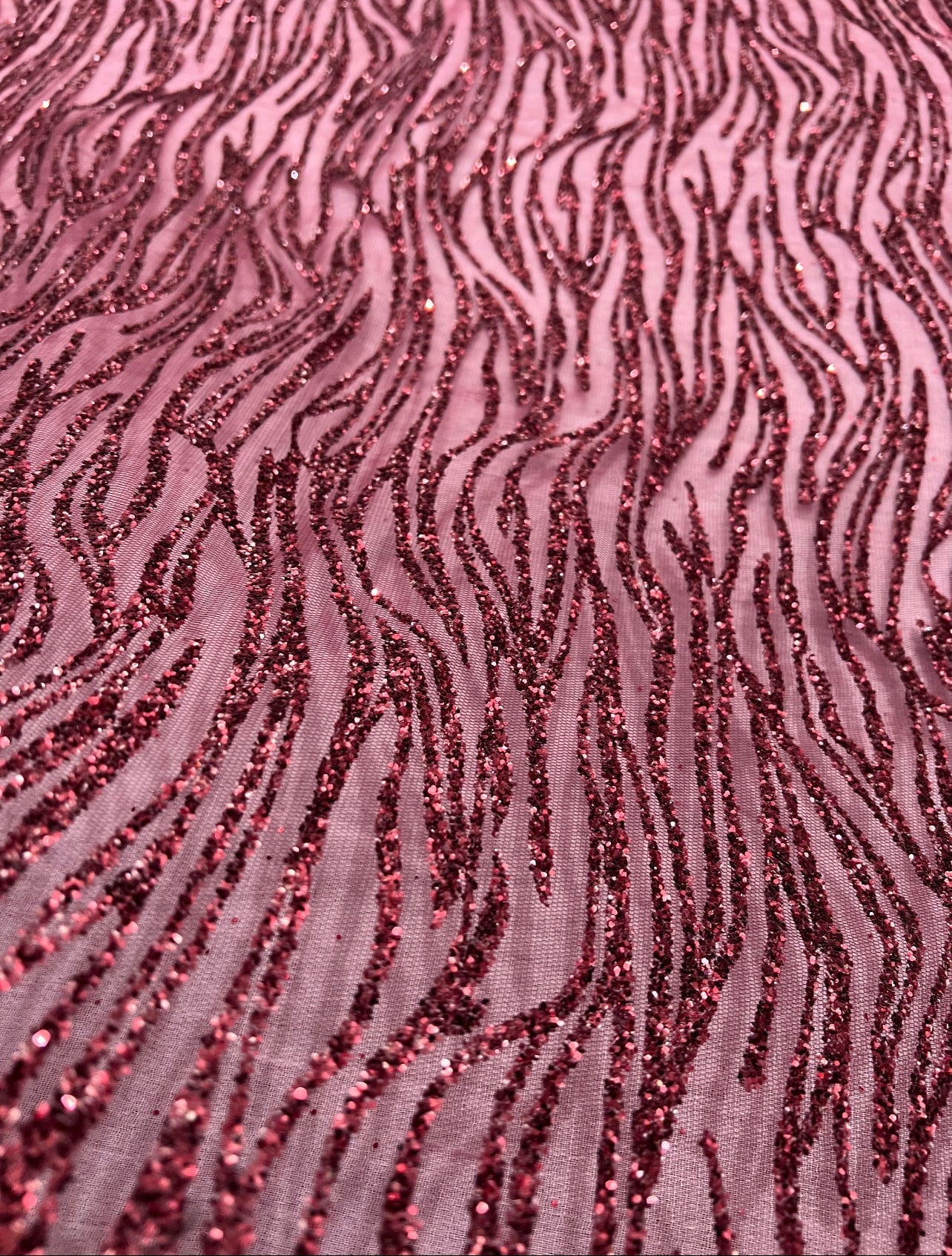 Burgundy Glitter Wave Design Lace - Image 6