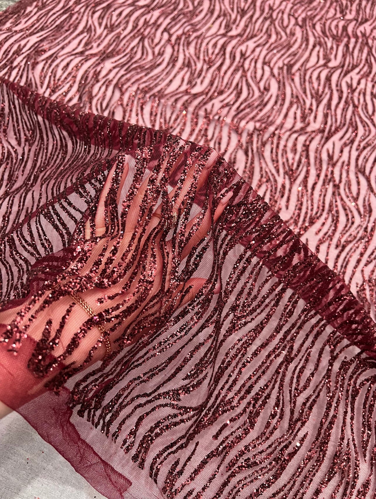 Burgundy Glitter Wave Design Lace - Image 7