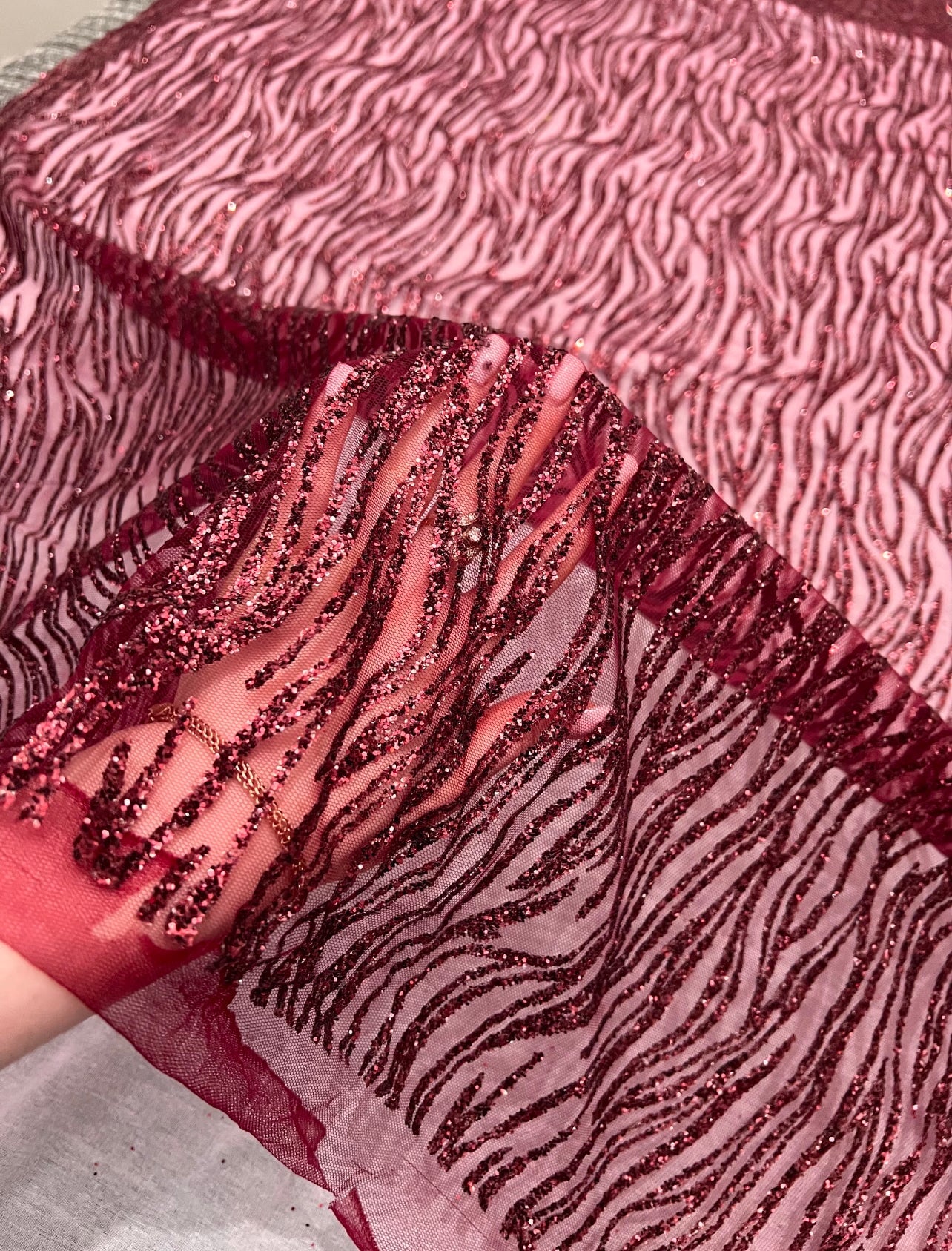 Burgundy Glitter Wave Design Lace - Image 8