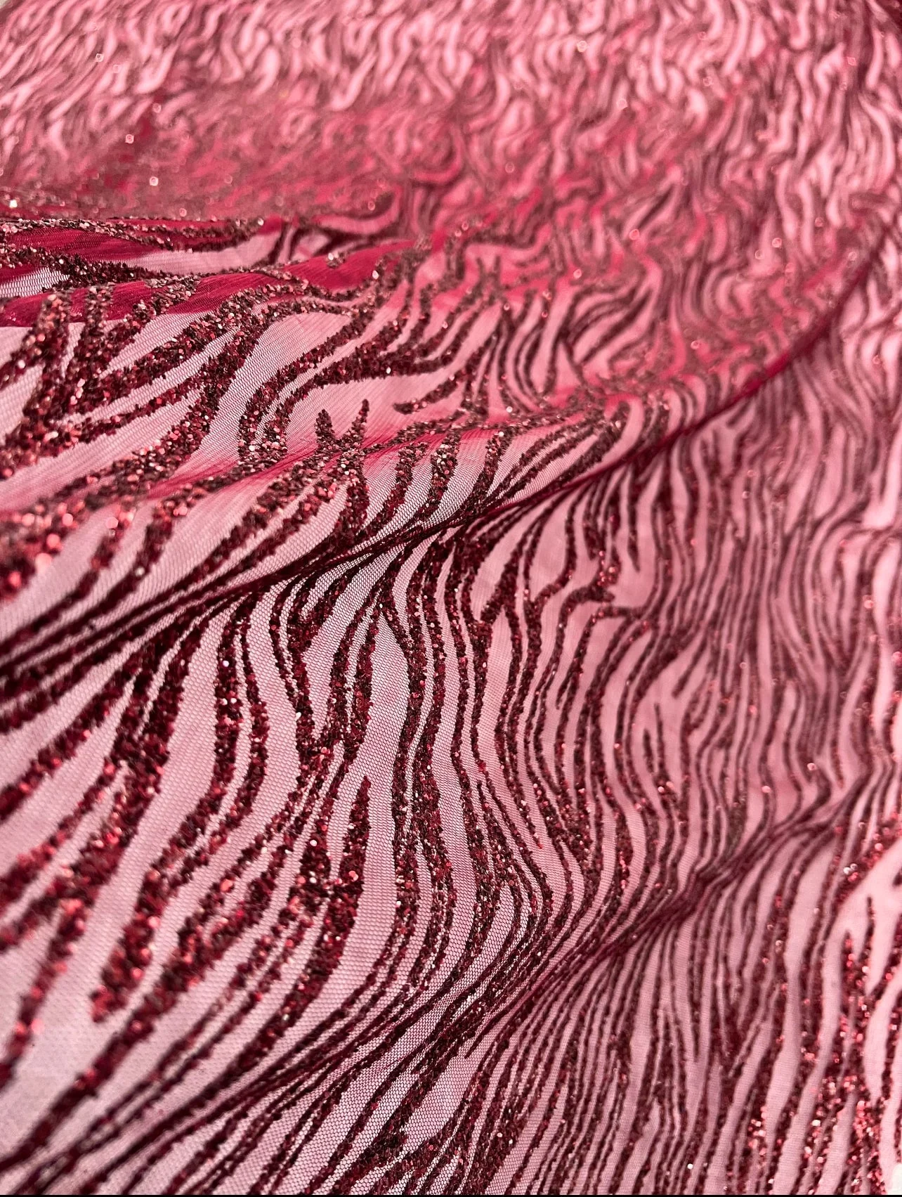 Burgundy Glitter Wave Design Lace - Image 9