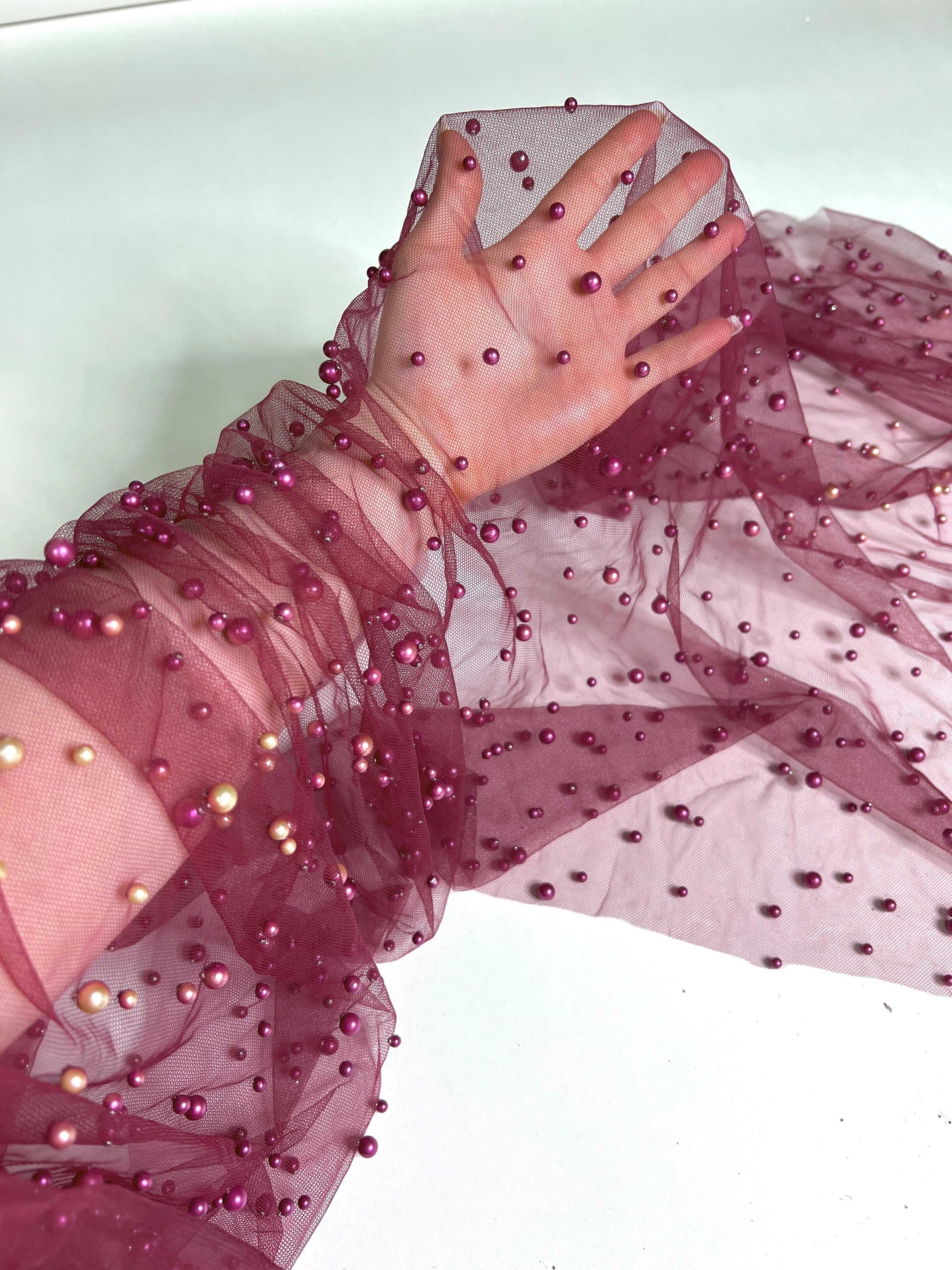 Burgundy Pearl Tulle - Image 4