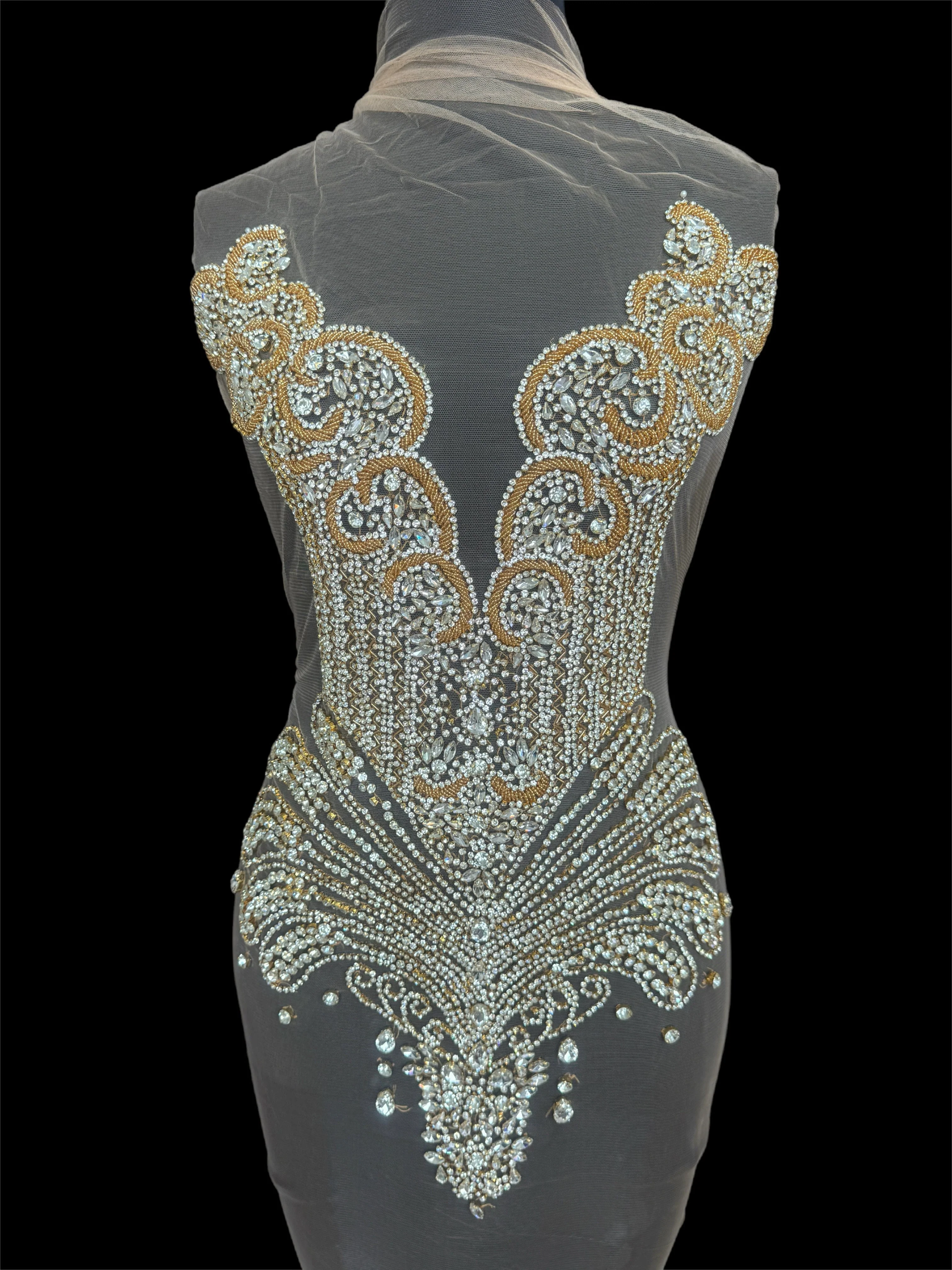 Carla Gold Silver Rhinestone Bodice Applique
