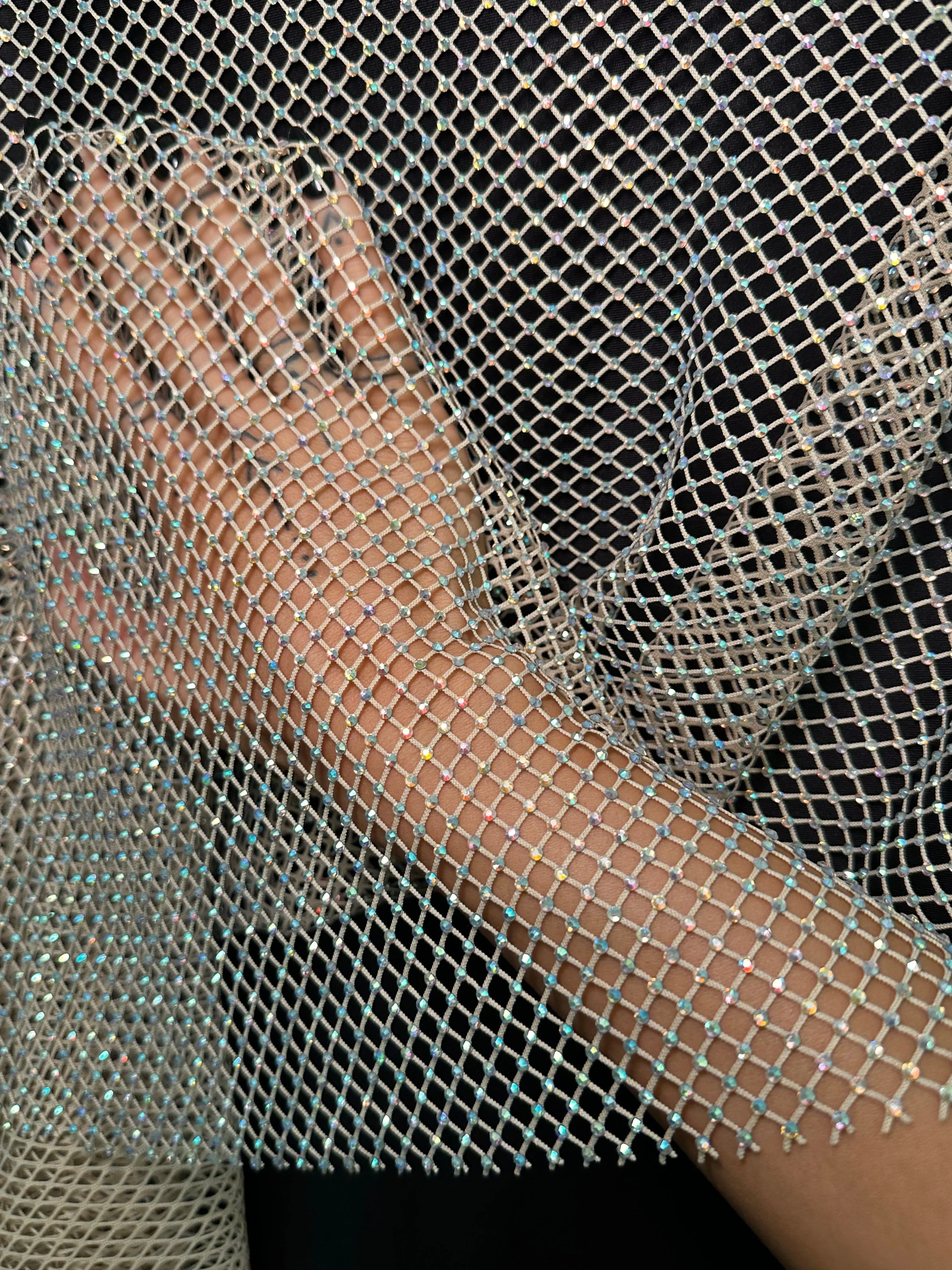 Champagne Rhinestone Diamond Fishnet Mesh