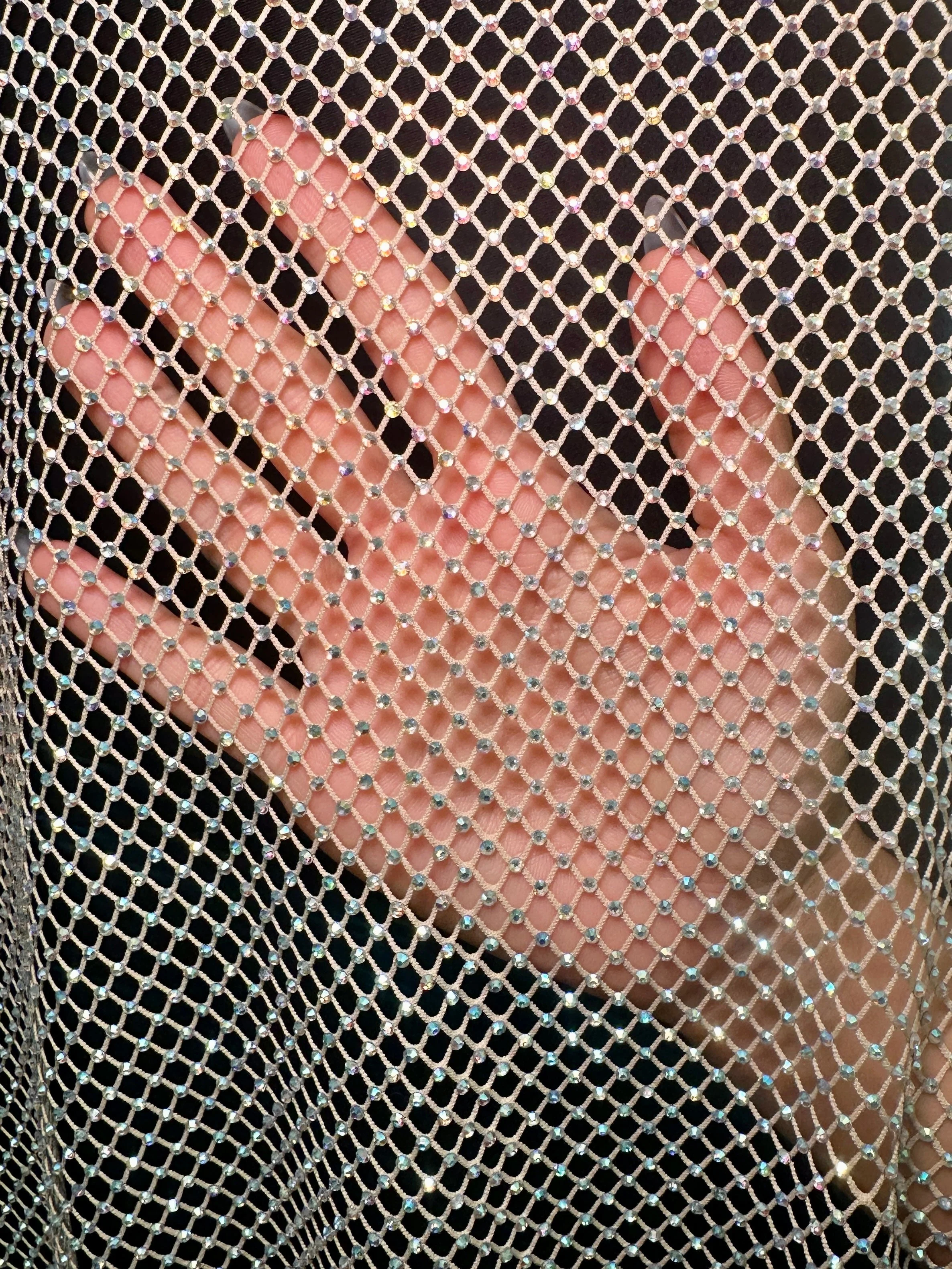 Champagne Rhinestone Diamond Fishnet Mesh - Image 3