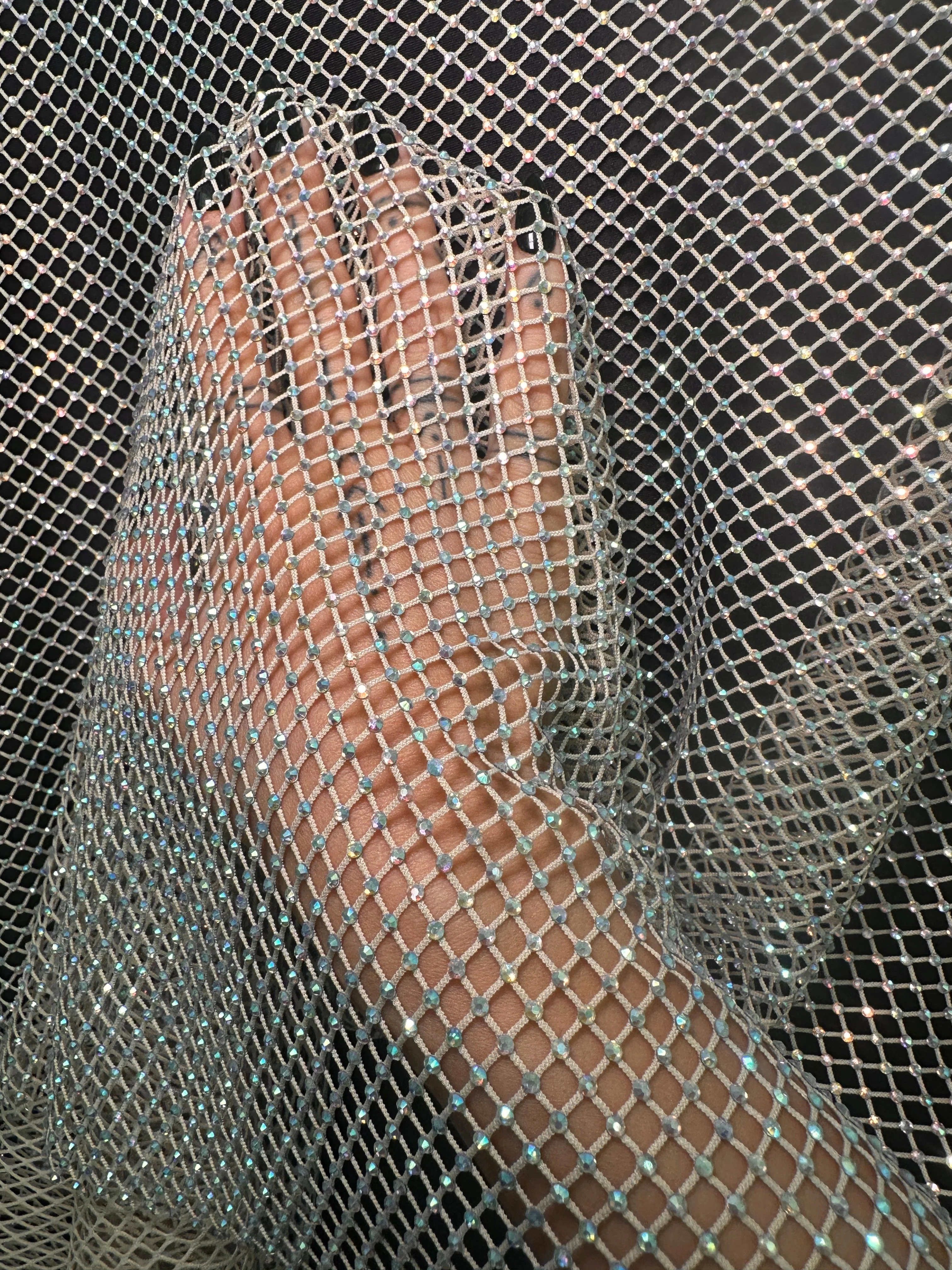 Champagne Rhinestone Diamond Fishnet Mesh - Image 4
