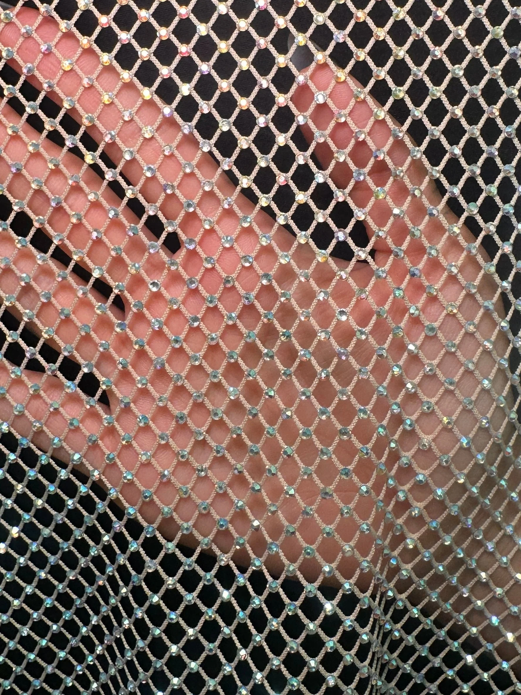 Champagne Rhinestone Diamond Fishnet Mesh - Image 5