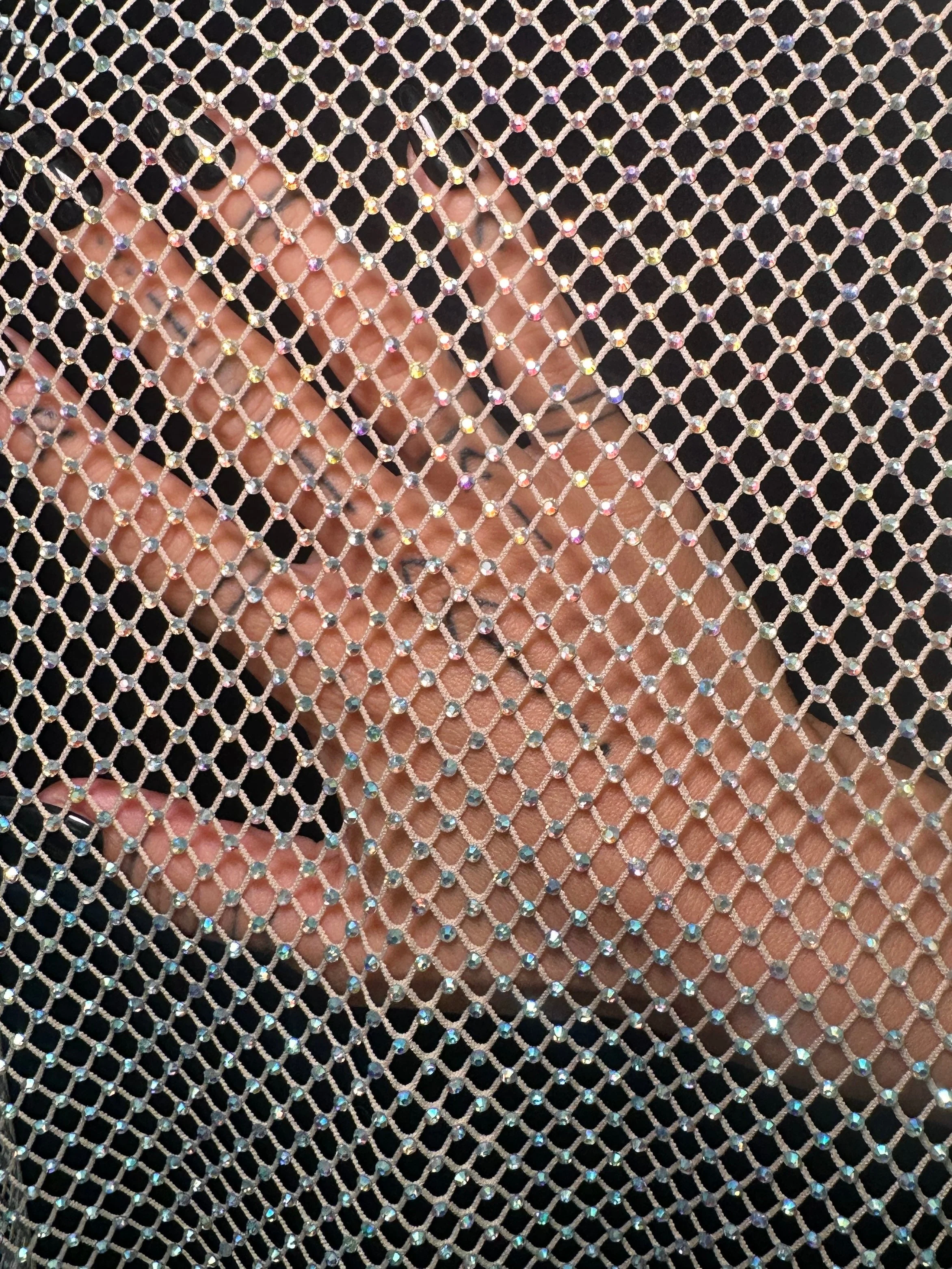 Champagne Rhinestone Diamond Fishnet Mesh - Image 6