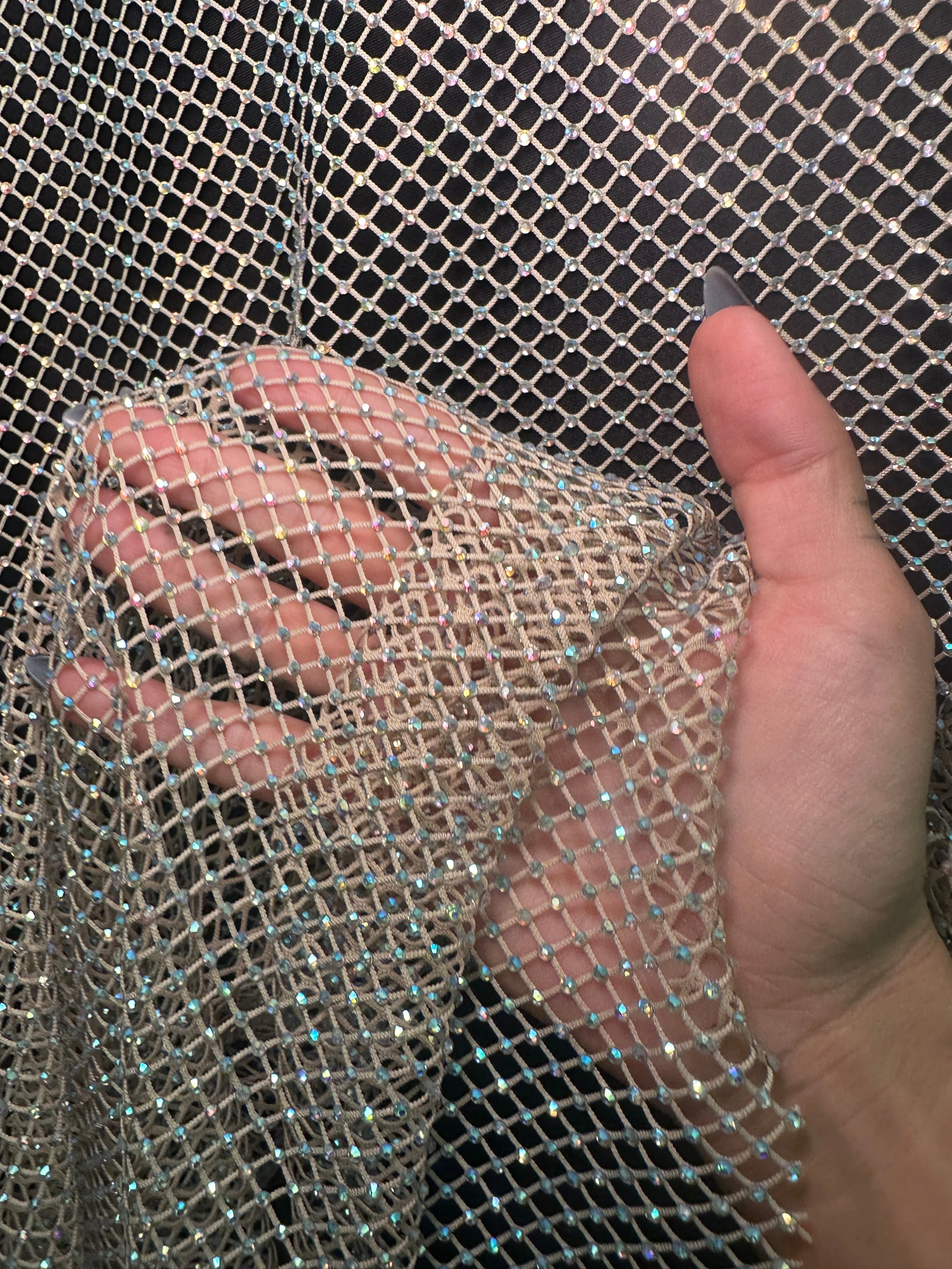 Champagne Rhinestone Diamond Fishnet Mesh - Image 7