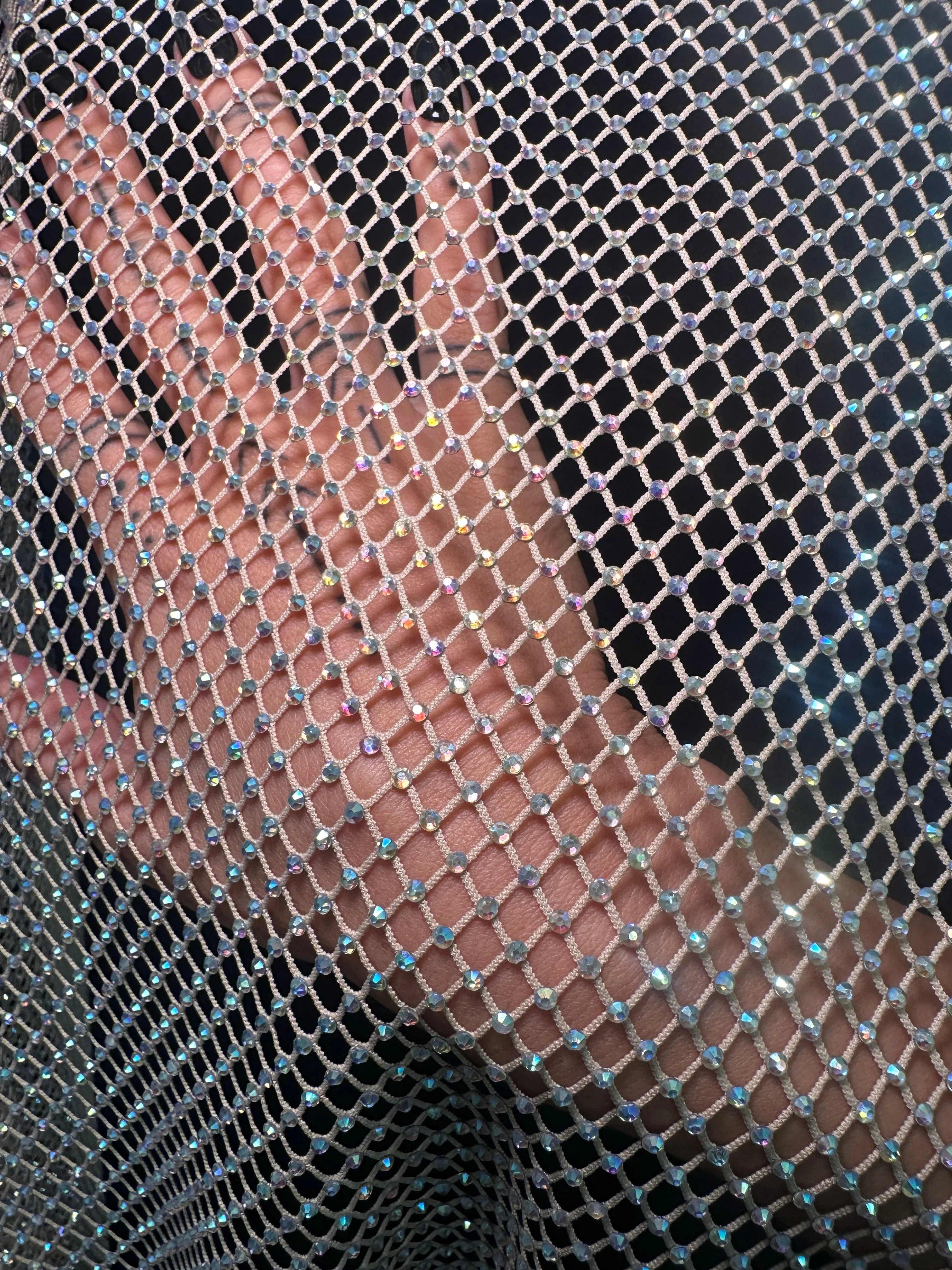 Champagne Rhinestone Diamond Fishnet Mesh - Image 8