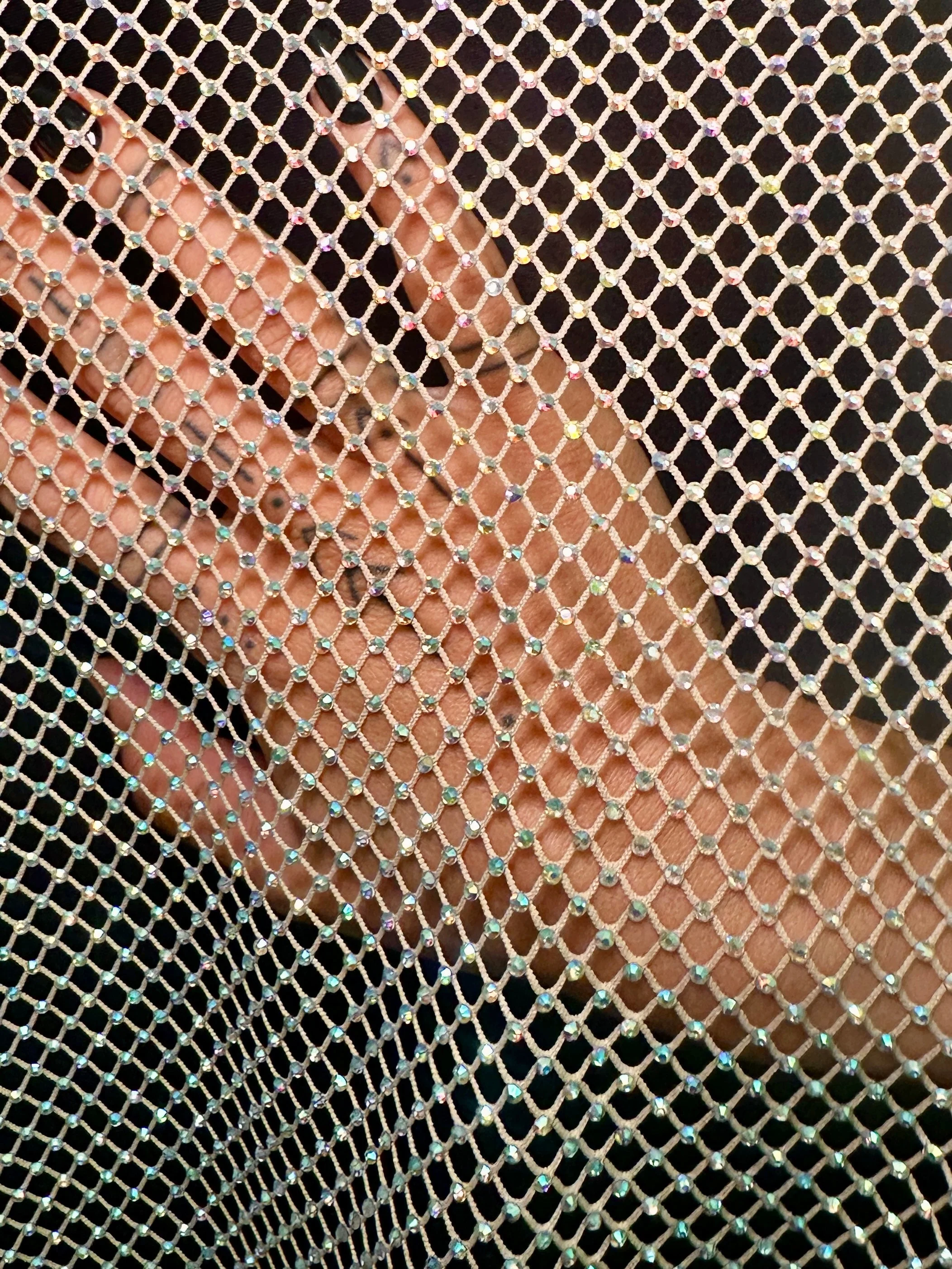 Champagne Rhinestone Diamond Fishnet Mesh - Image 9