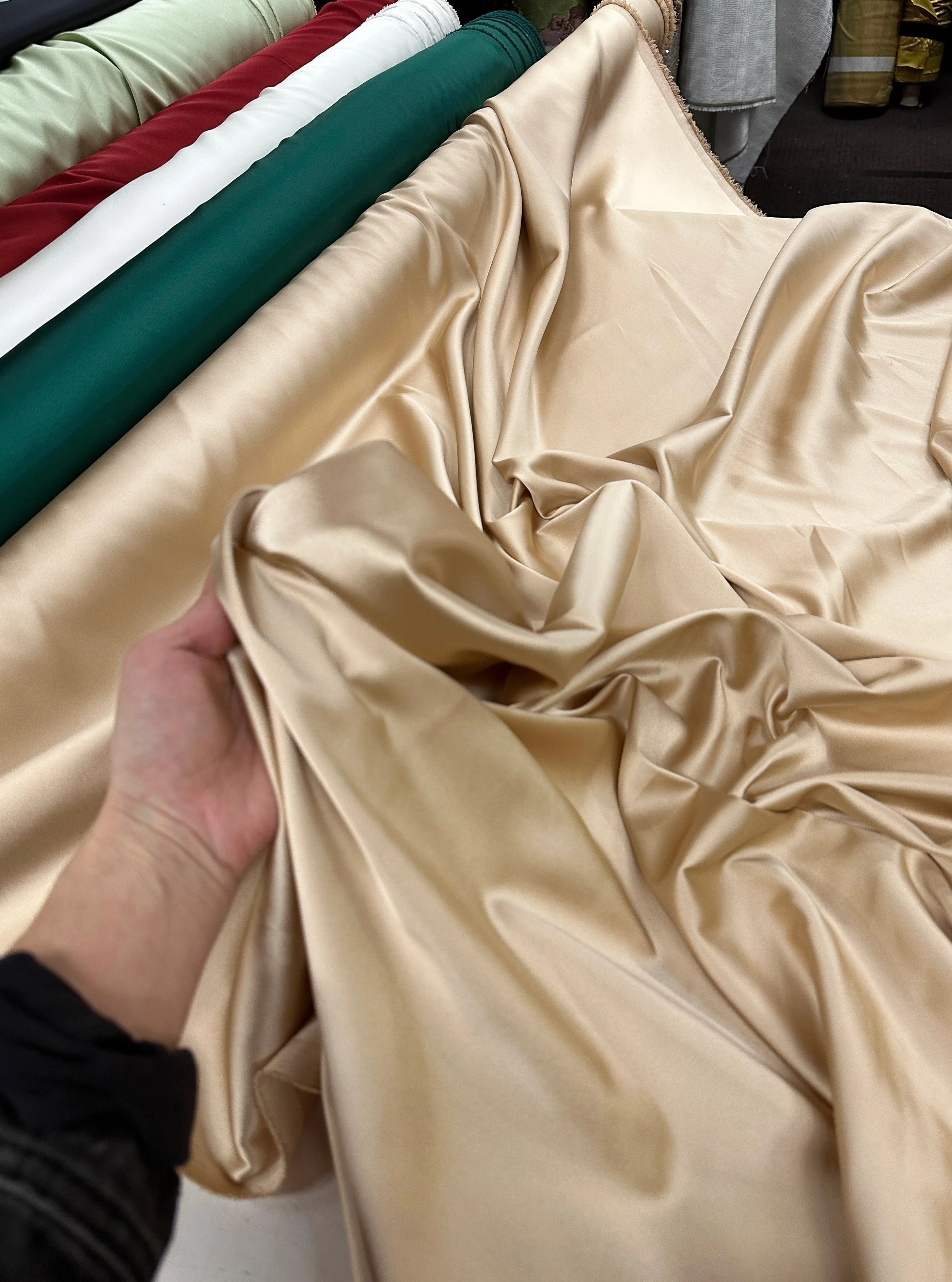 Champagne Stretch Crepe Back Satin - Image 3
